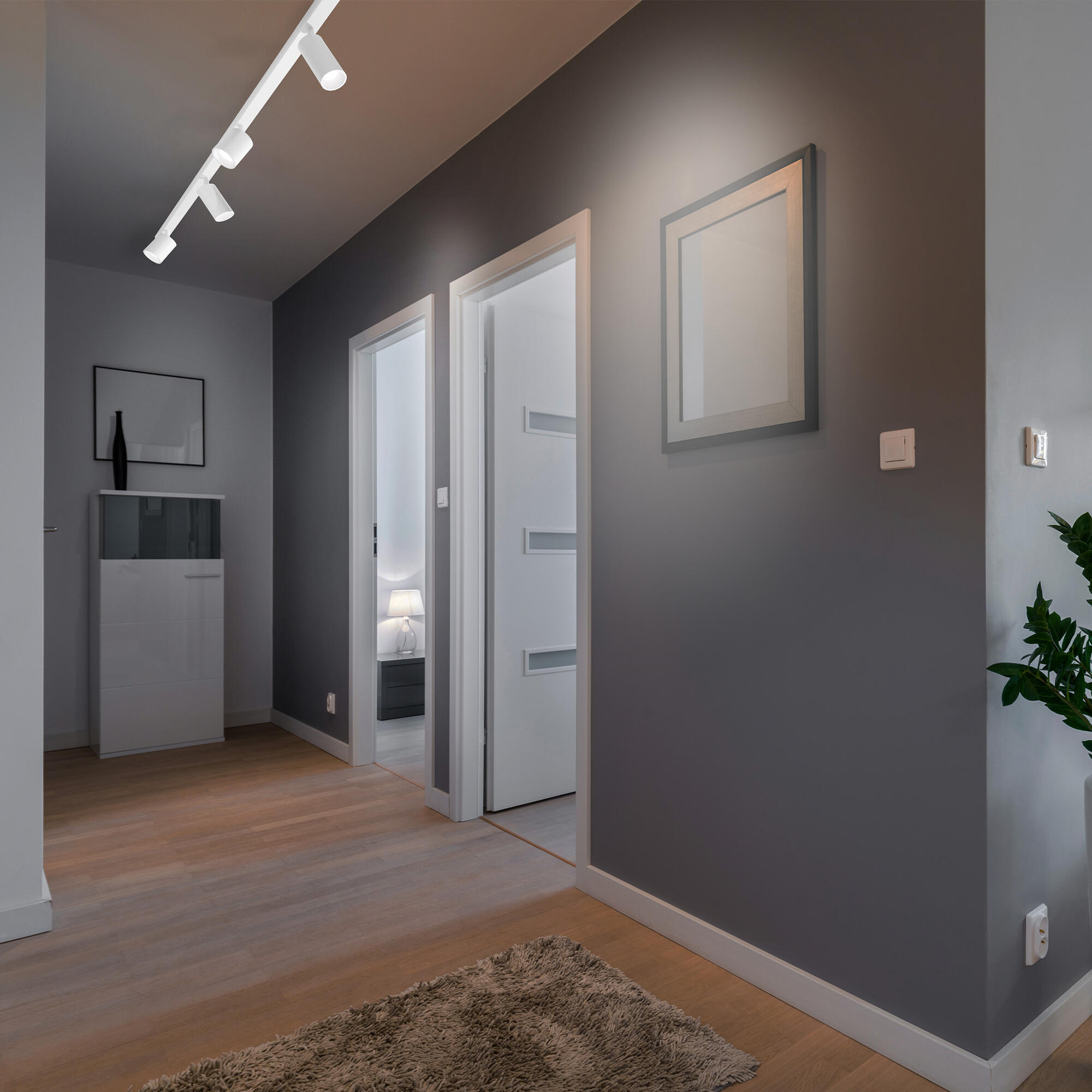 Kit rails, LED intégrée, aluminium blanc, 500lm, 2 x 90cm, Warna, INSPIRE - 3