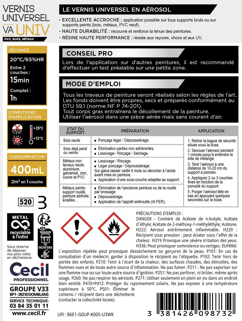 VERNIS AERO UNIVERS MAT 400ML CECILPRO - 2