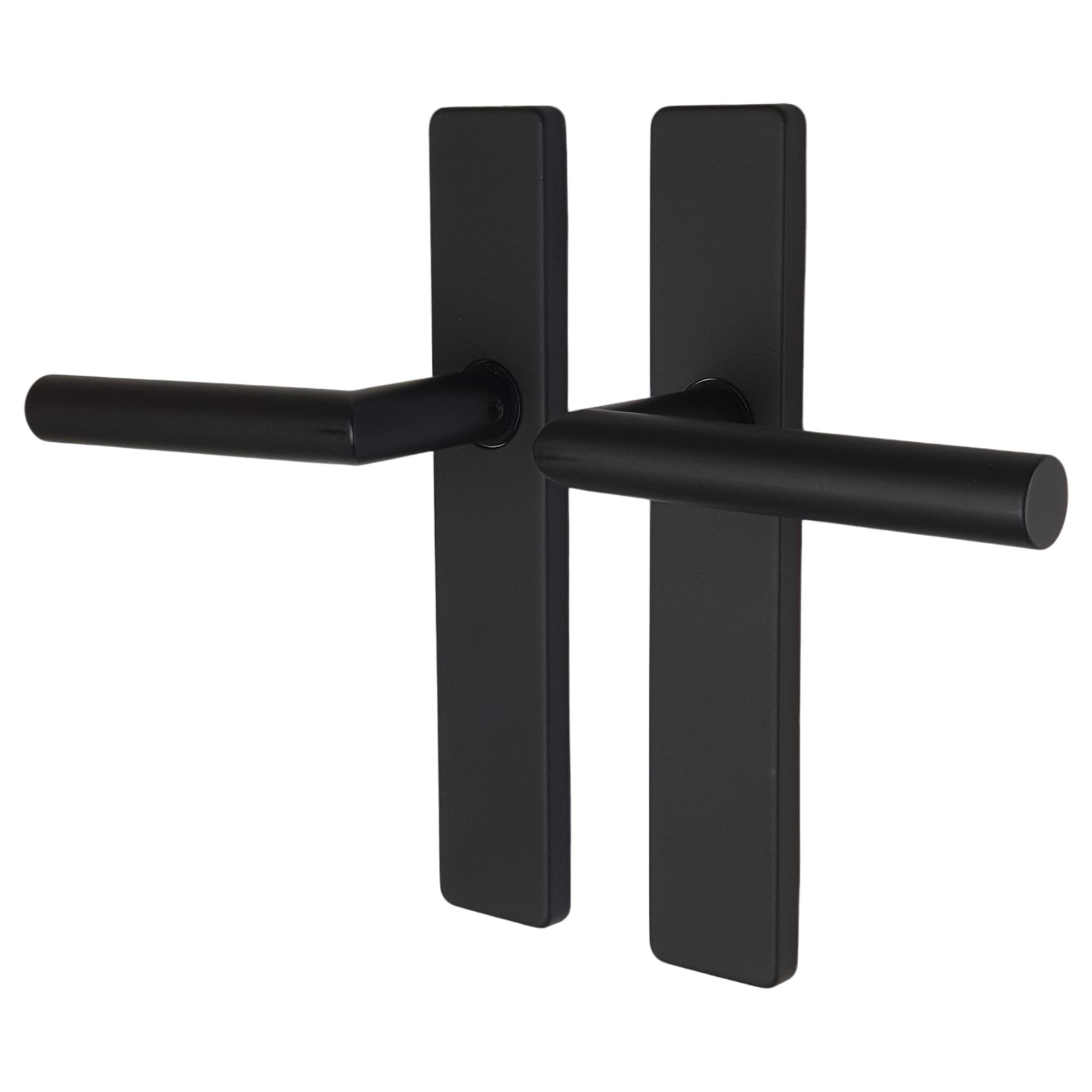Poignée de porte sur plaque noire mat entraxe ajustable Bec de cane EDISON DUALFIT x2 - 2