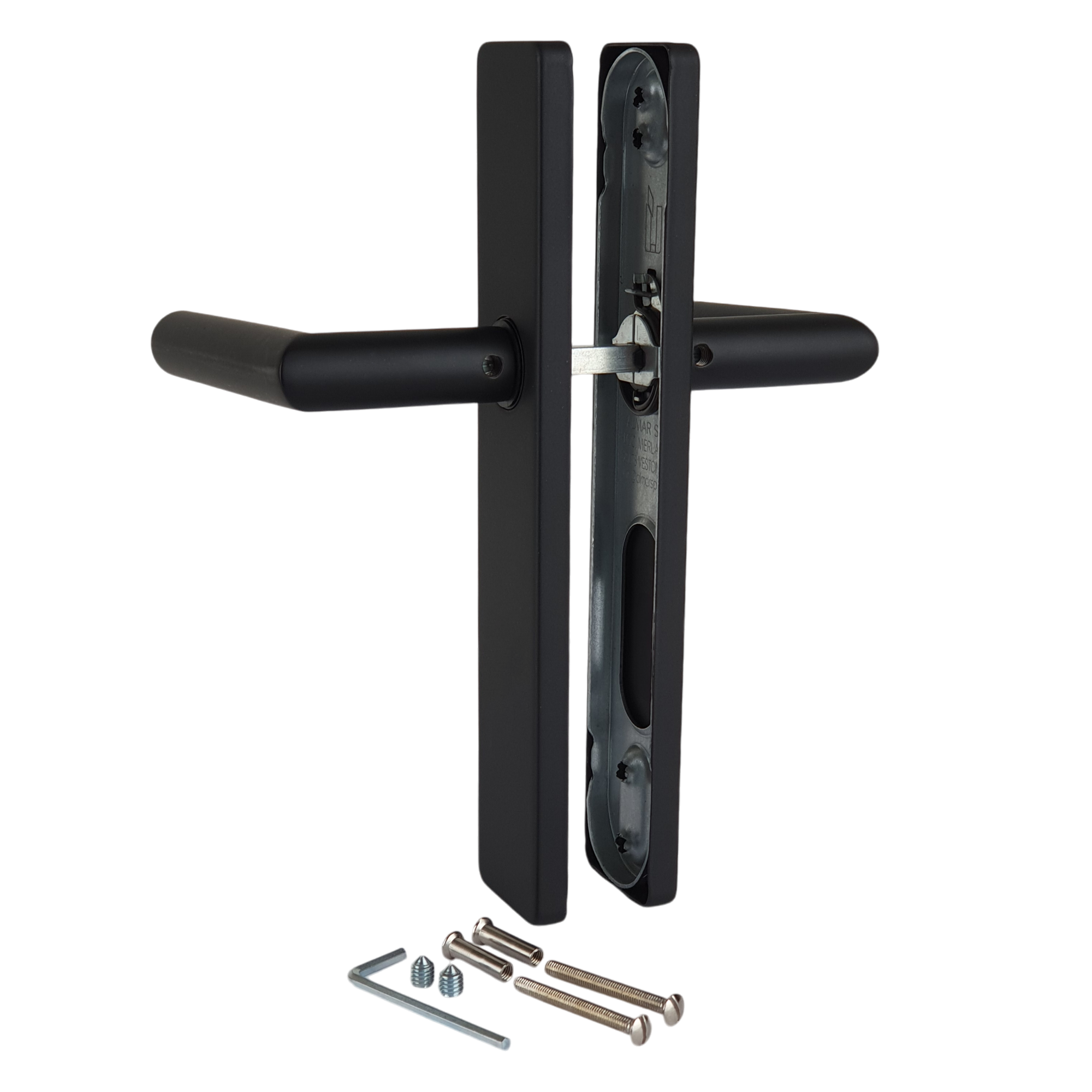 Poignée de porte sur plaque noire mat entraxe ajustable Bec de cane EDISON DUALFIT x2 - 5