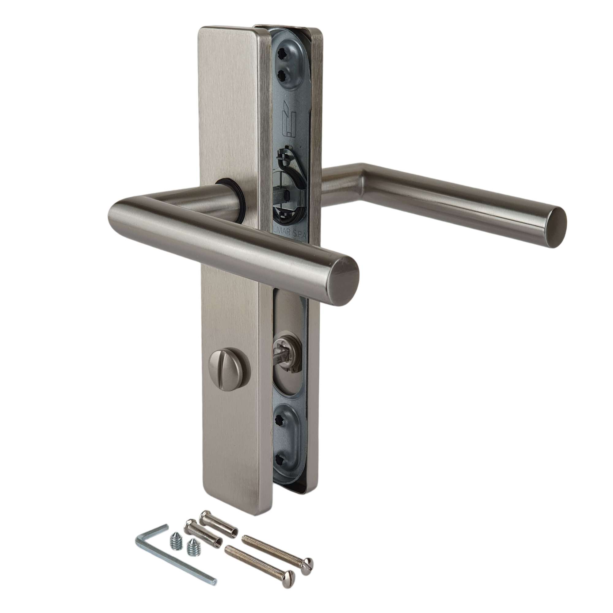 Poignée de porte sur plaque grise mat entraxe ajustable à condamnation EDISON DUALFIT x2 - 4