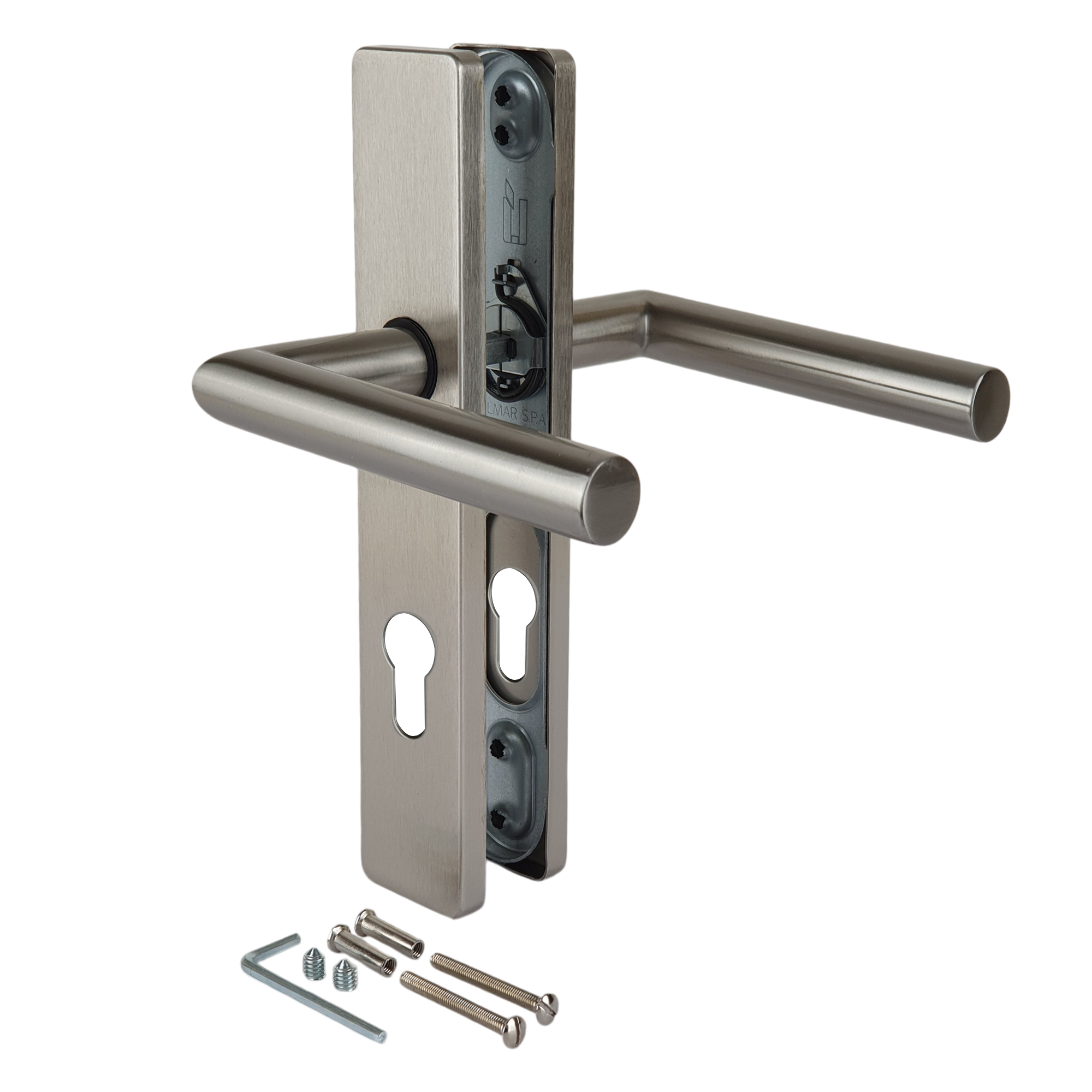 Poignée de porte sur plaque grise mat entraxe ajustable Clé en I EDISON DUALFIT x2 - 3