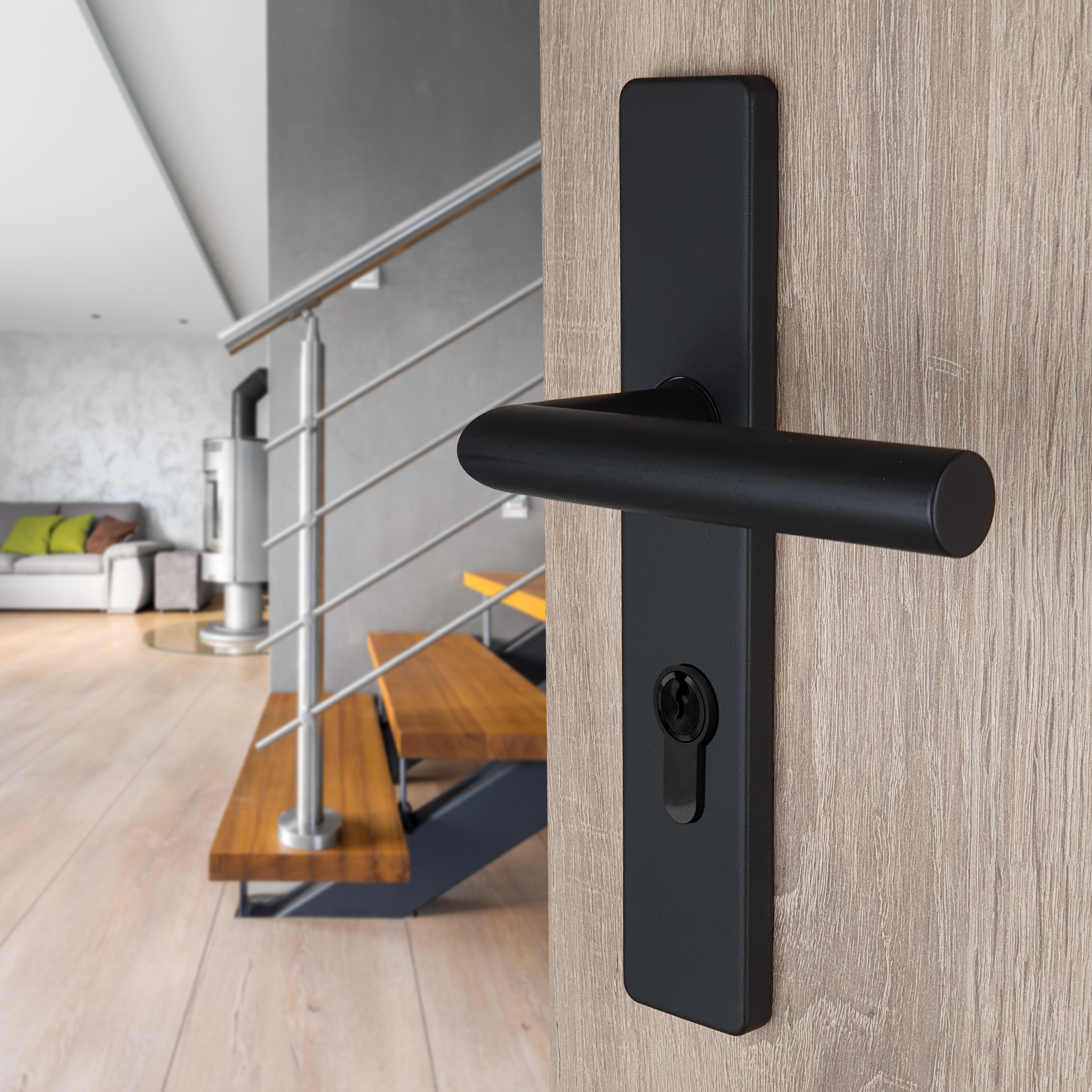 Poignée de porte noire mat entraxe ajustable Clé en I EDISON DUALFIT x2 - 2