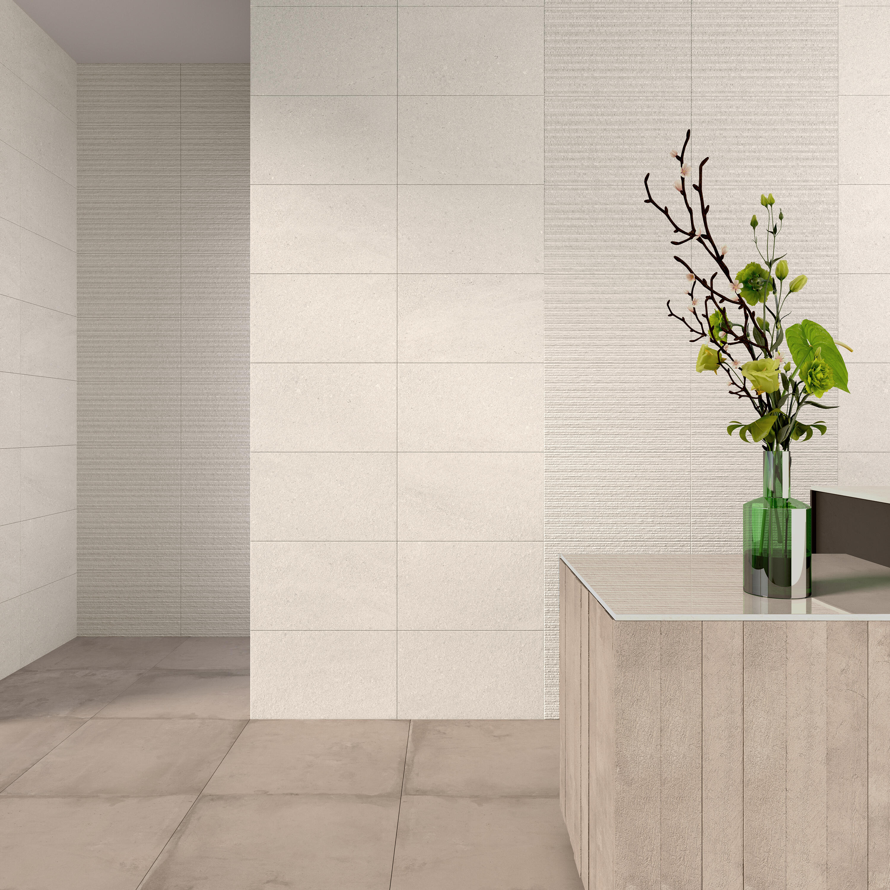 Azulejo cerámico Stonewall efecto cemento blanco relieve 33.3x55 cm C1 ECOCERAMIC - 2