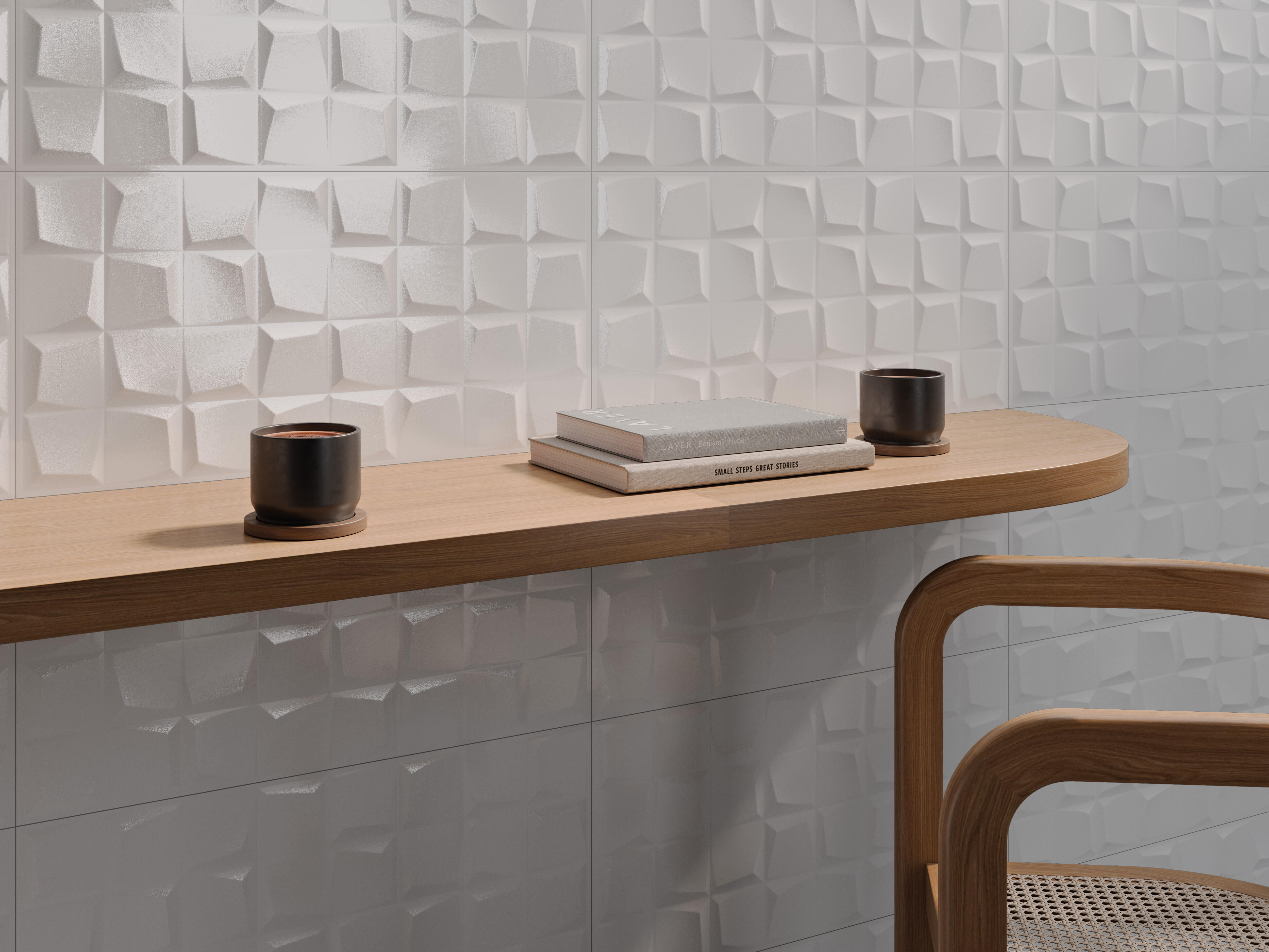 Azulejo cerámico Kubik efecto relieve blanco brillo 30x60 cm - 5