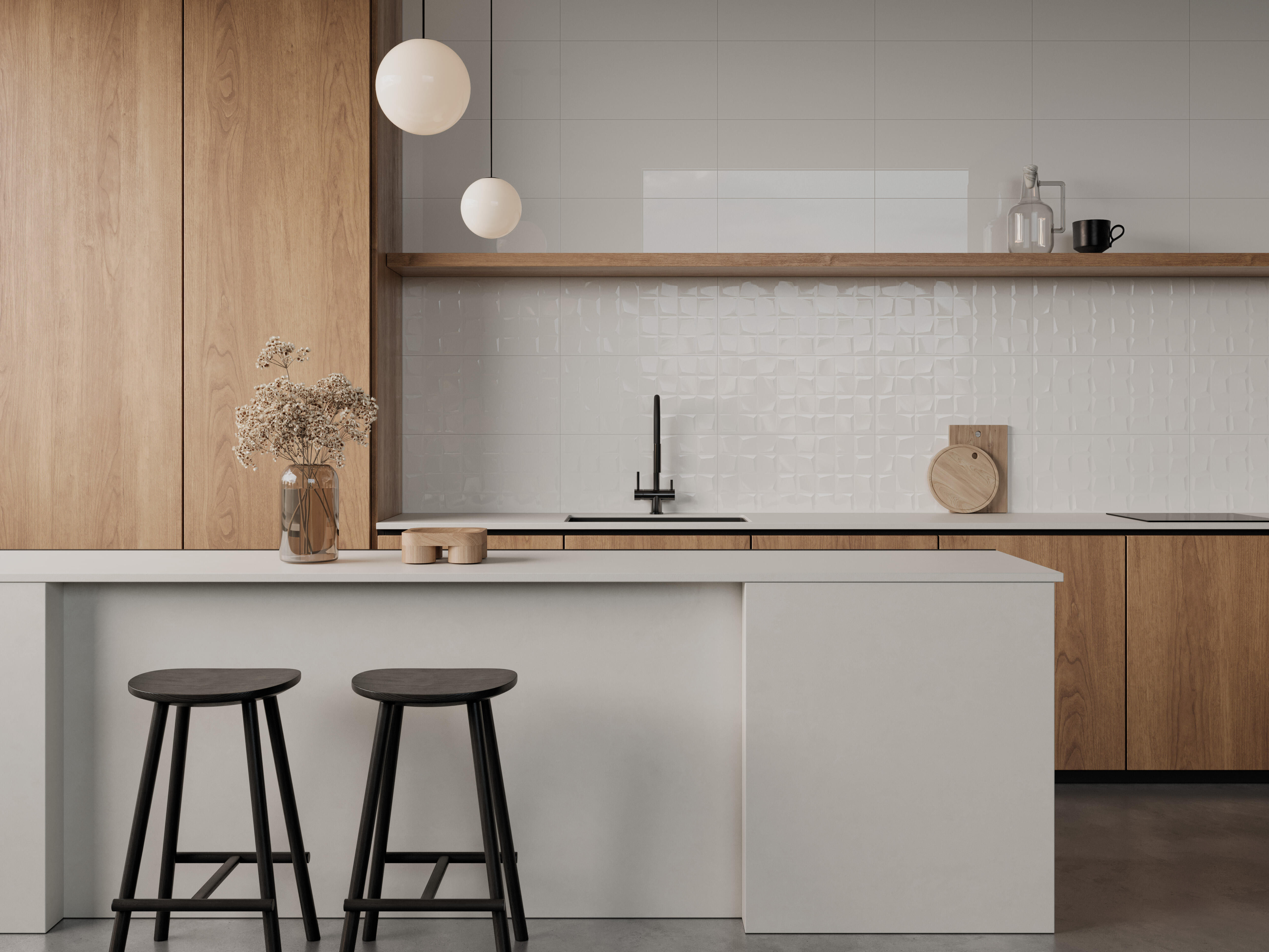 Azulejo cerámico Kubik efecto relieve blanco brillo 30x60 cm - 3