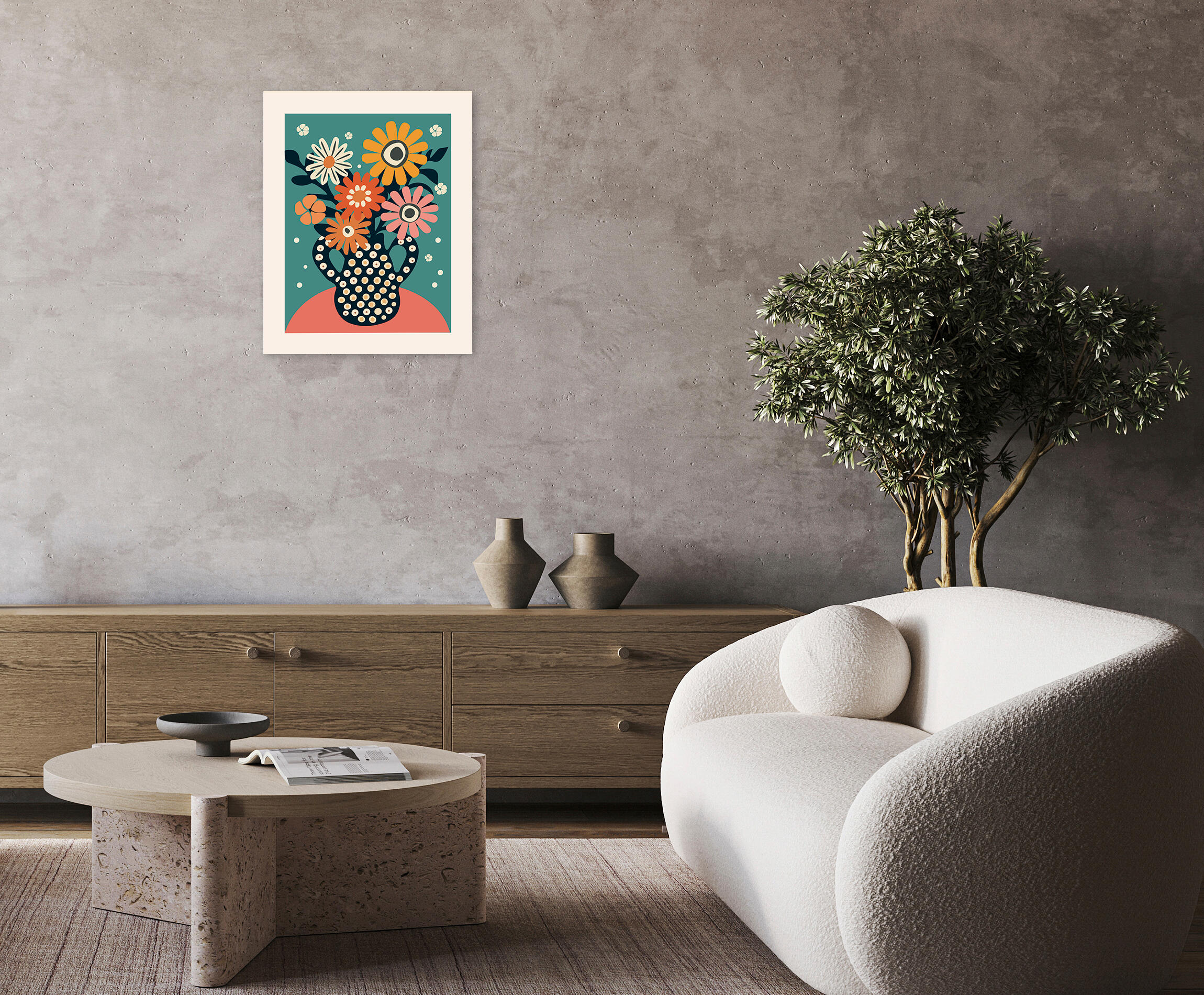 Pintura impresa sin marco Botánico rectangular de 40 x 50 cm. MDF Floral Retro pasteles cálidos - 10