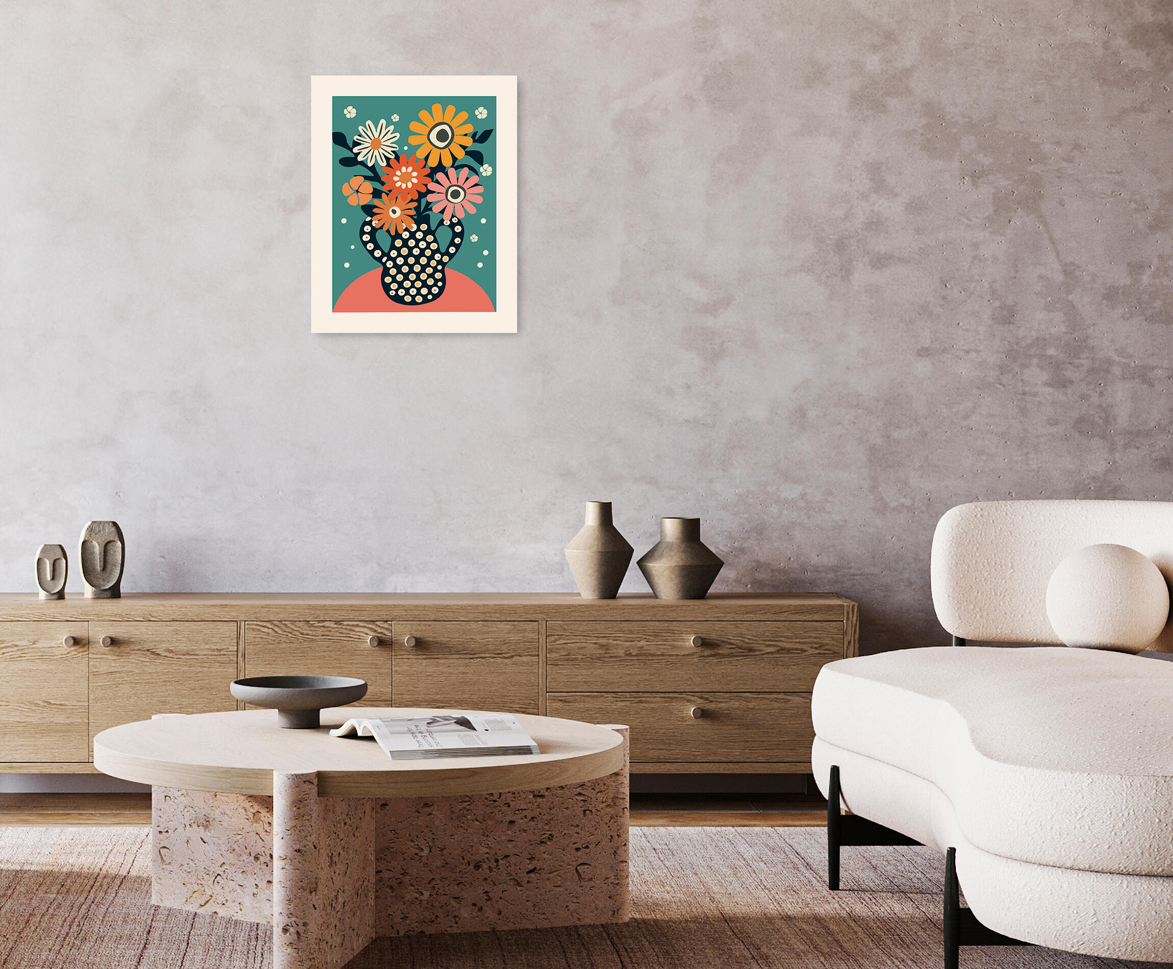 Pintura impresa sin marco Botánico rectangular de 40 x 50 cm. MDF Floral Retro pasteles cálidos - 9