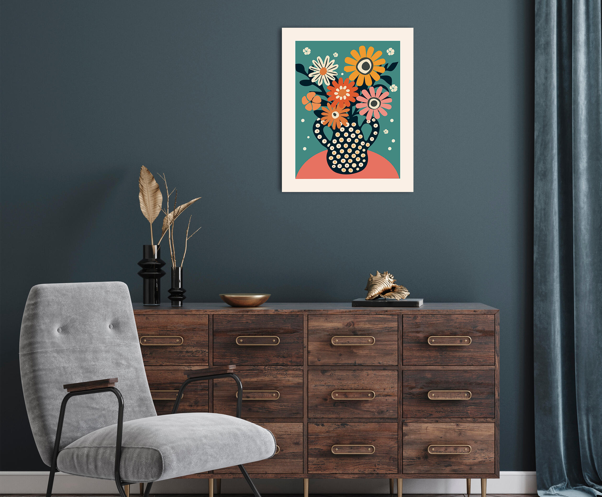 Pintura impresa sin marco Botánico rectangular de 40 x 50 cm. MDF Floral Retro pasteles cálidos - 8