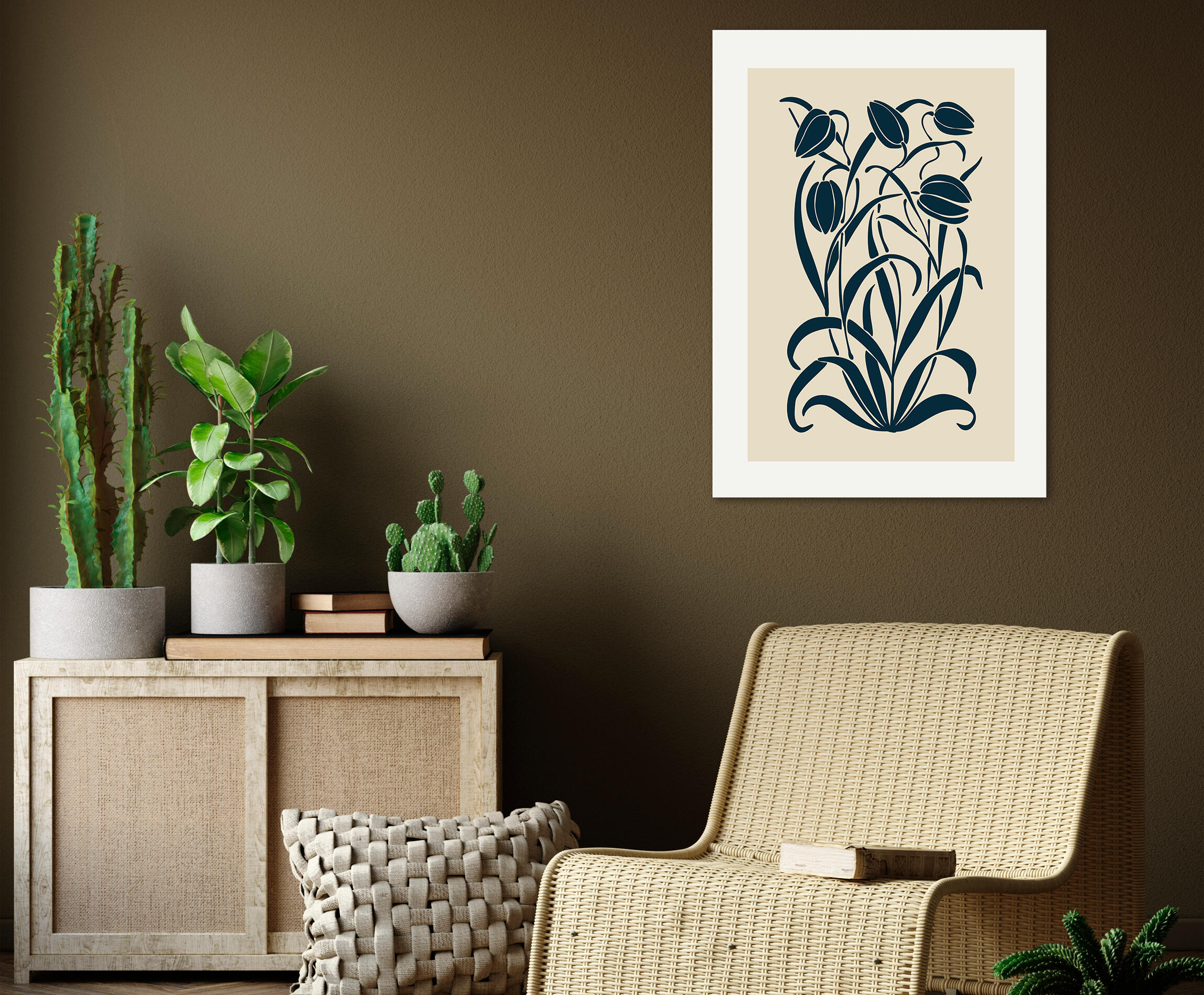 Pintura impresa sin marco Botánico rectangular de 50 x 70 cm. MDF Botánico Floral Retro pasteles cálidos - 11
