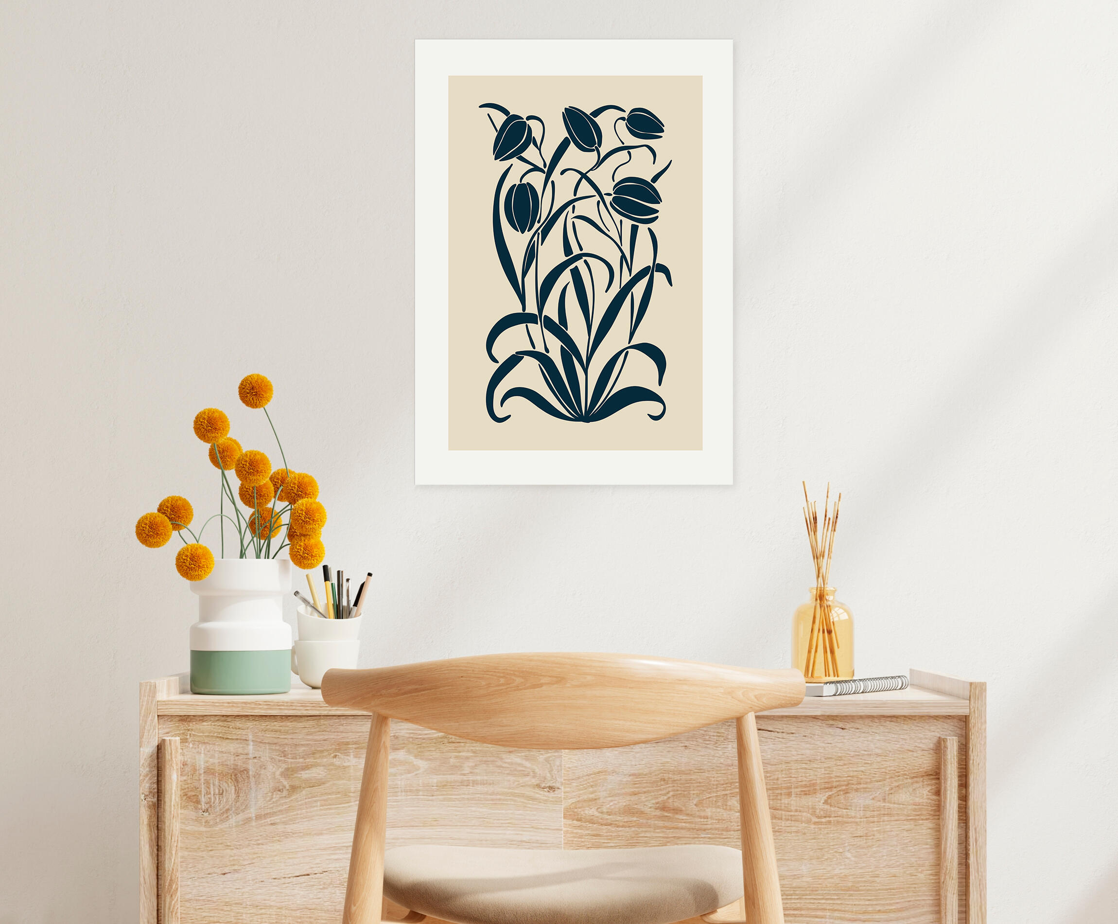 Pintura impresa sin marco Botánico rectangular de 50 x 70 cm. MDF Botánico Floral Retro pasteles cálidos - 10