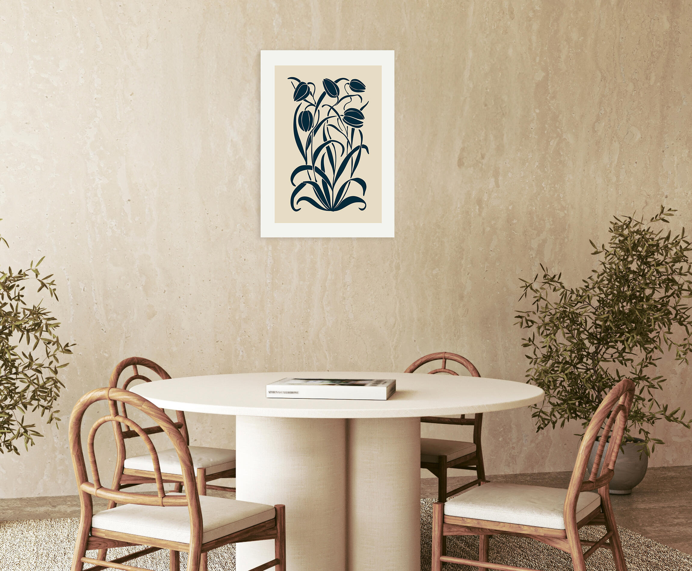 Pintura impresa sin marco Botánico rectangular de 50 x 70 cm. MDF Botánico Floral Retro pasteles cálidos - 9