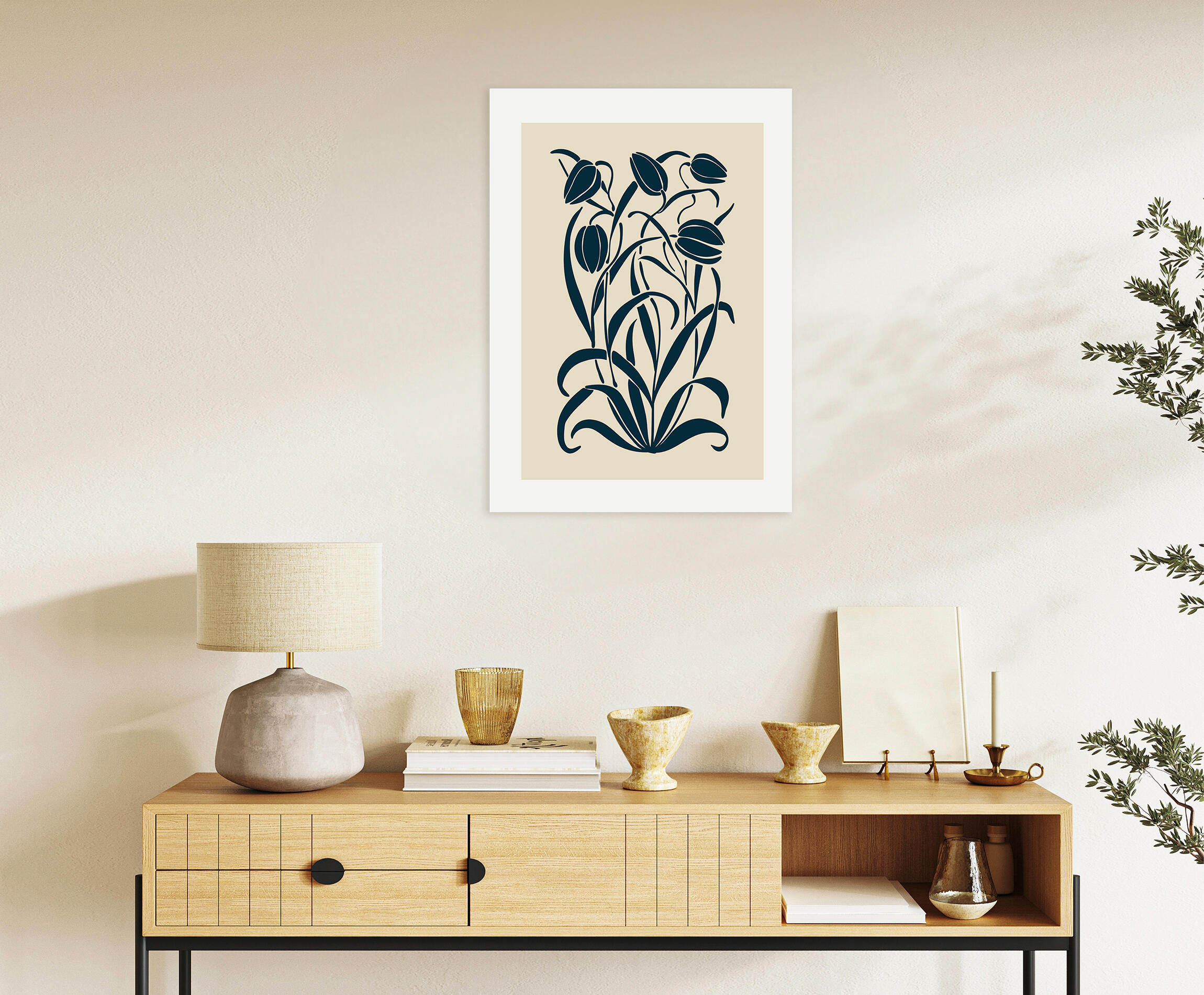Pintura impresa sin marco Botánico rectangular de 50 x 70 cm. MDF Botánico Floral Retro pasteles cálidos - 8