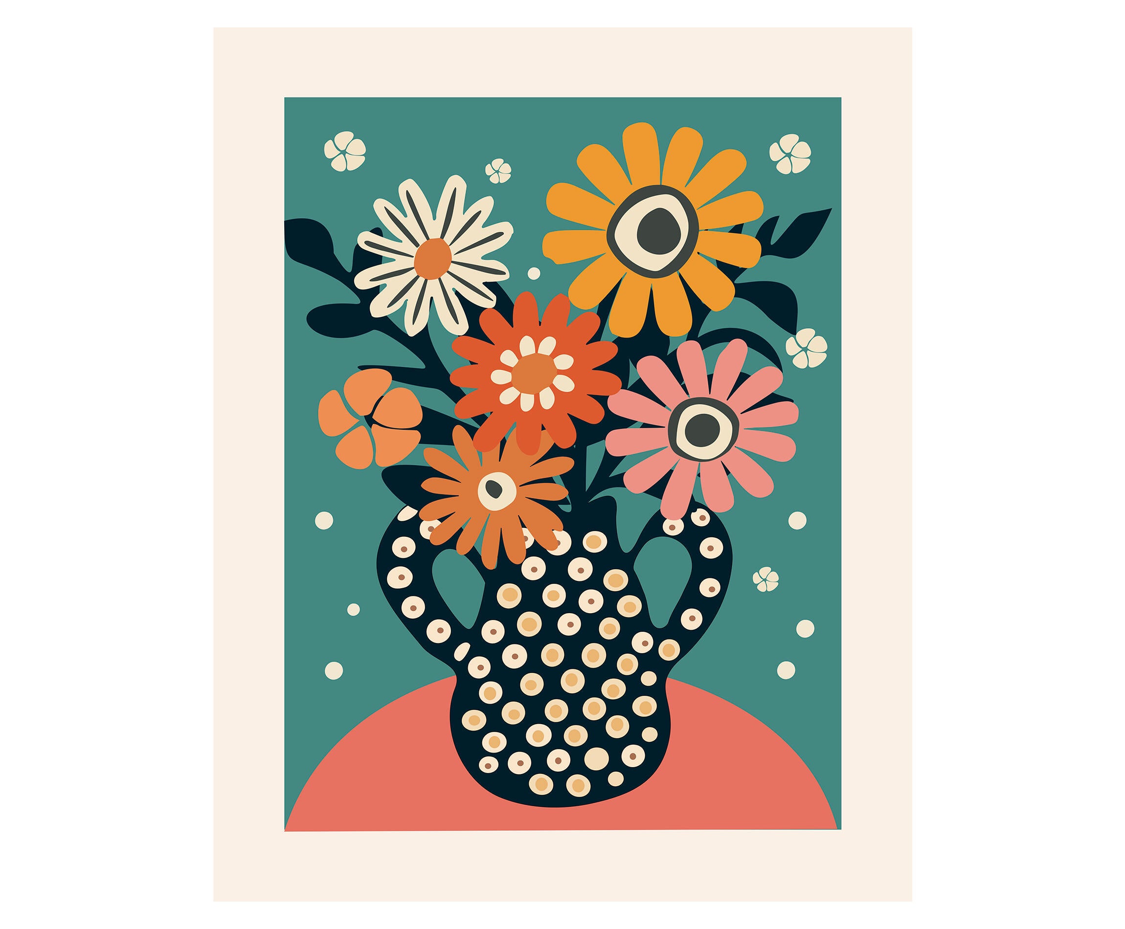 Pintura impresa sin marco Botánico rectangular de 40 x 50 cm. MDF Floral Retro pasteles cálidos - 2
