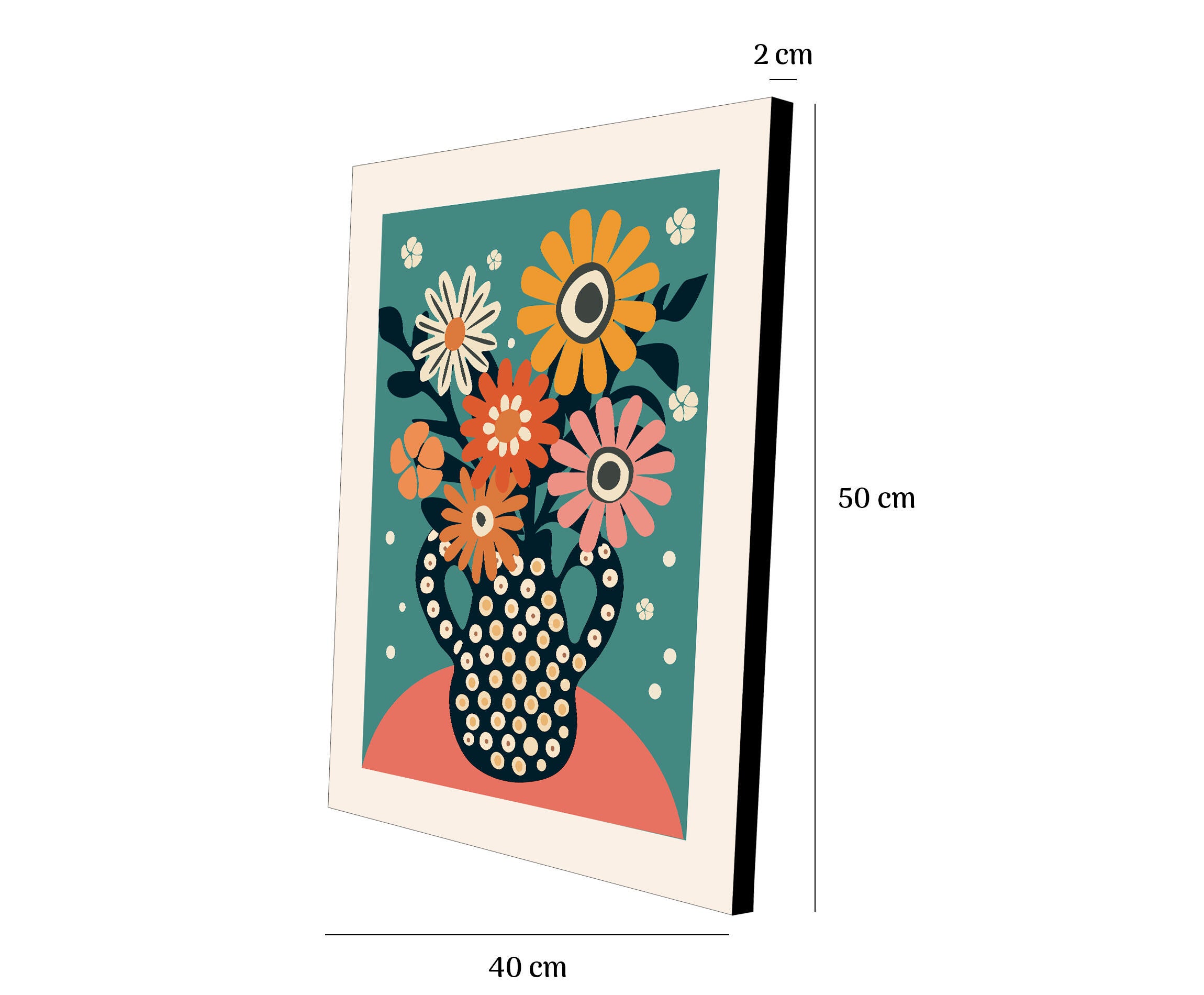 Pintura impresa sin marco Botánico rectangular de 40 x 50 cm. MDF Floral Retro pasteles cálidos - 3
