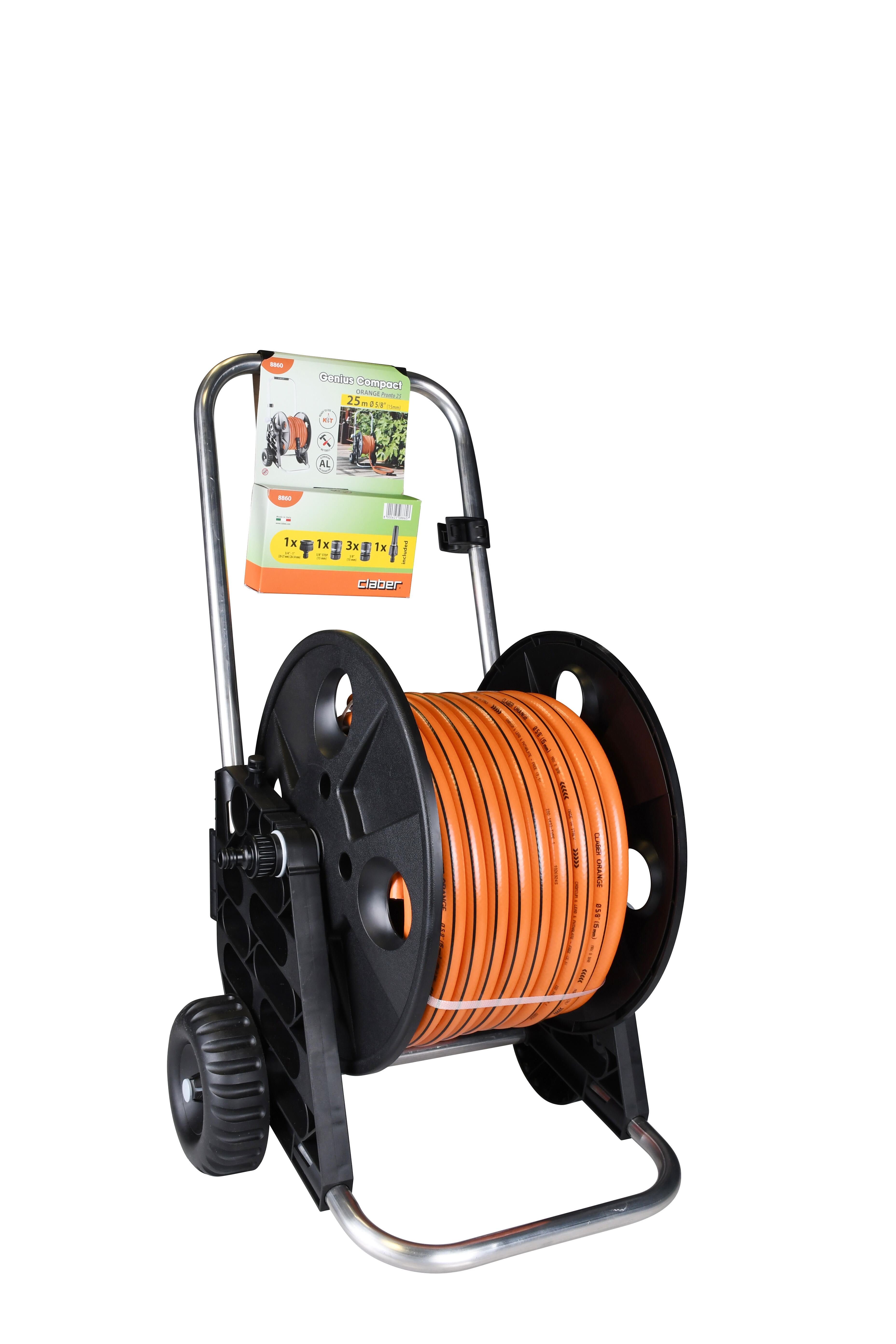 Carro claber premiun orange equipado manguera 25m, 15mm