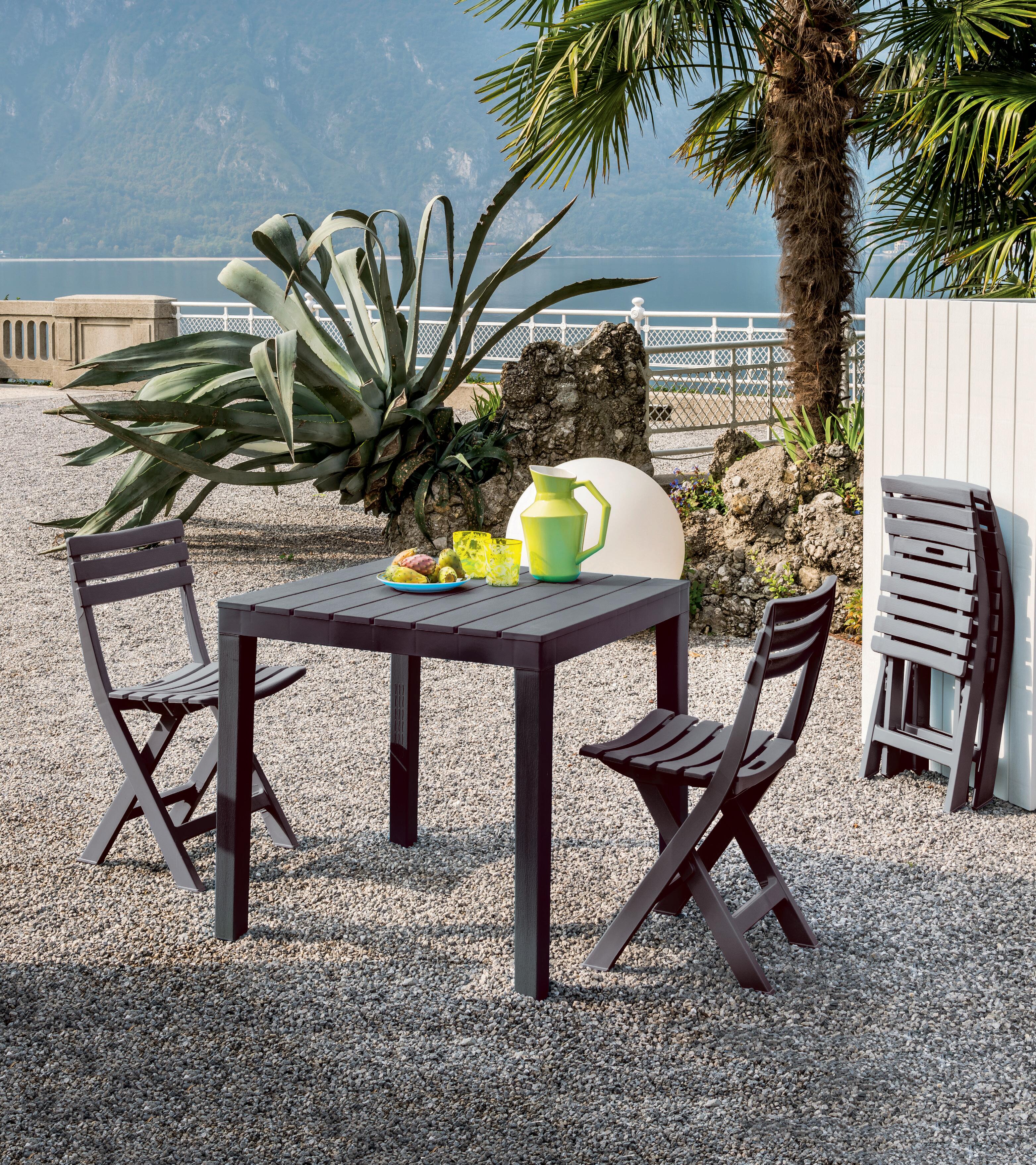 Sedia da giardino pieghevole Birki, con struttura e seduta in polipropilene antracite - 2