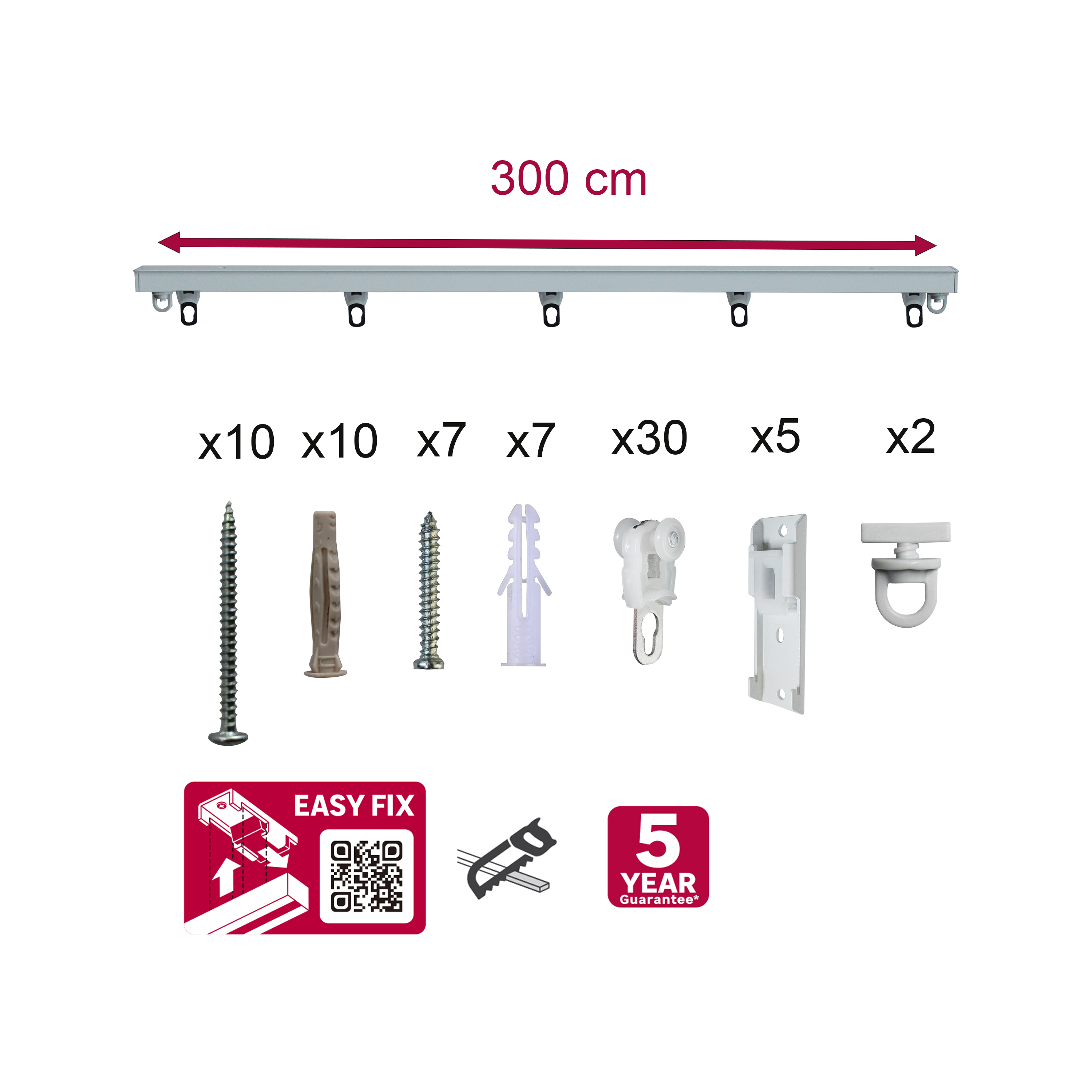 Pojedyncza szyna sufitowa Magleva 300 cm biała aluminiowa z akcesoriami Inspire - 11