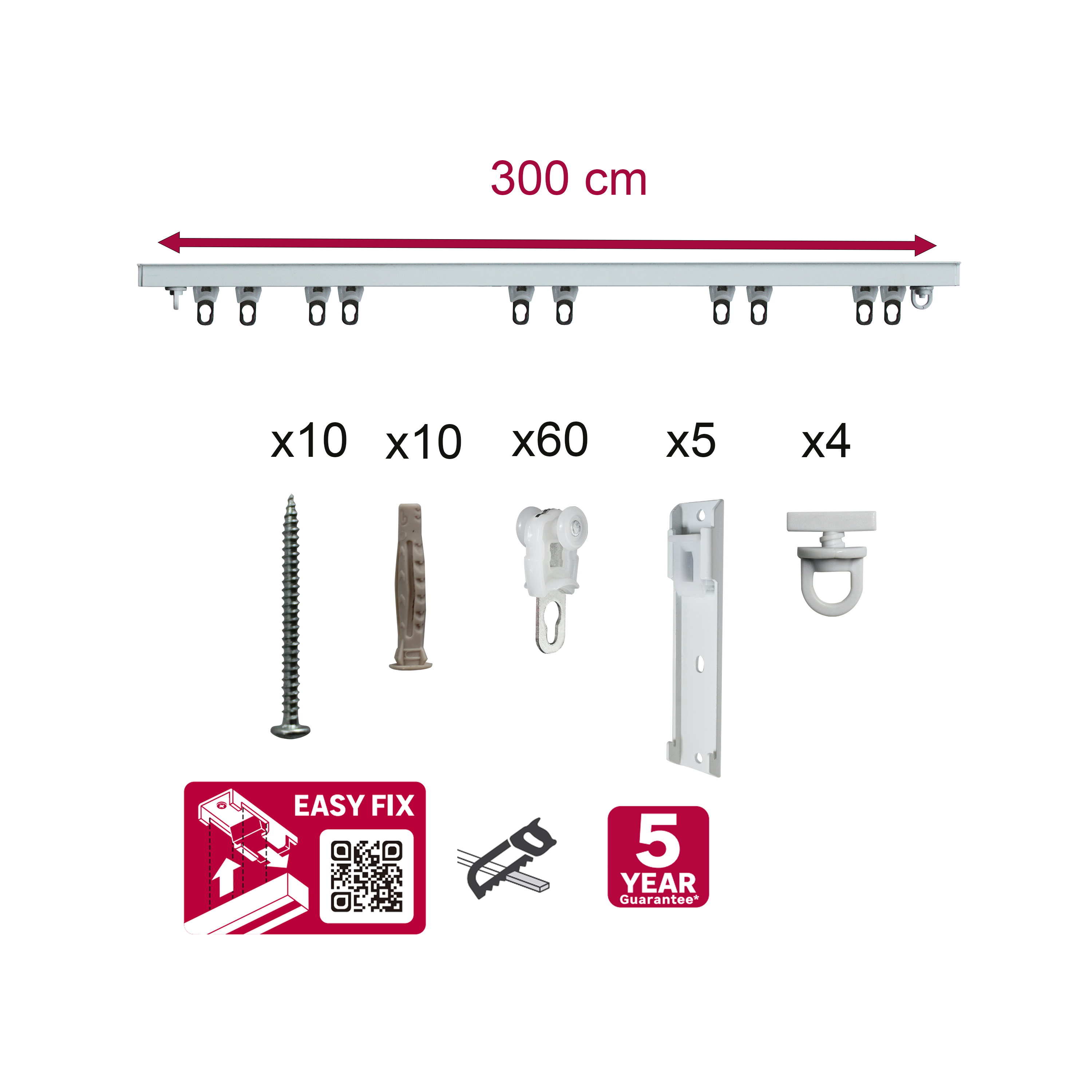 Podwójna szyna sufitowa Magleva 300 cm biała aluminiowa z akcesoriami Inspire - 9