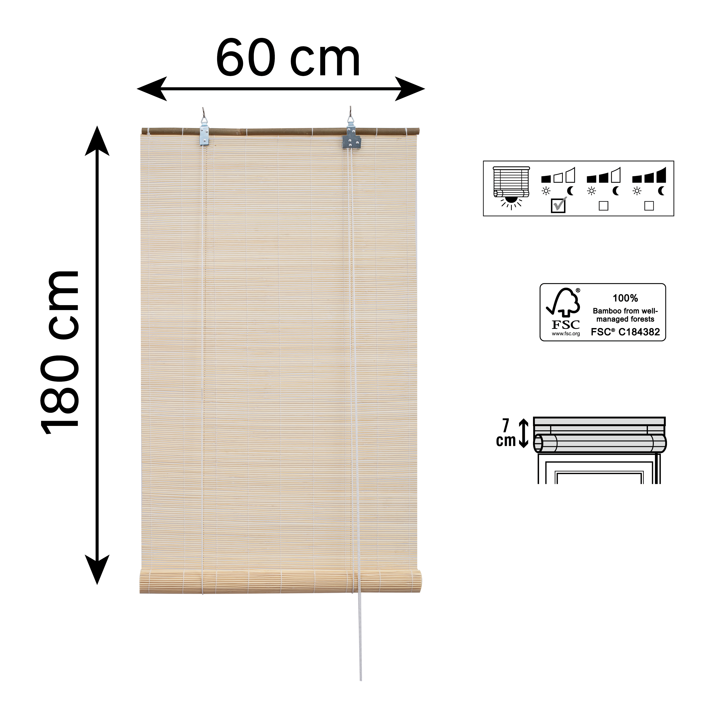 Store enrouleur tamisant Bambou santra naturel, l.60 x H.180 cm - 3