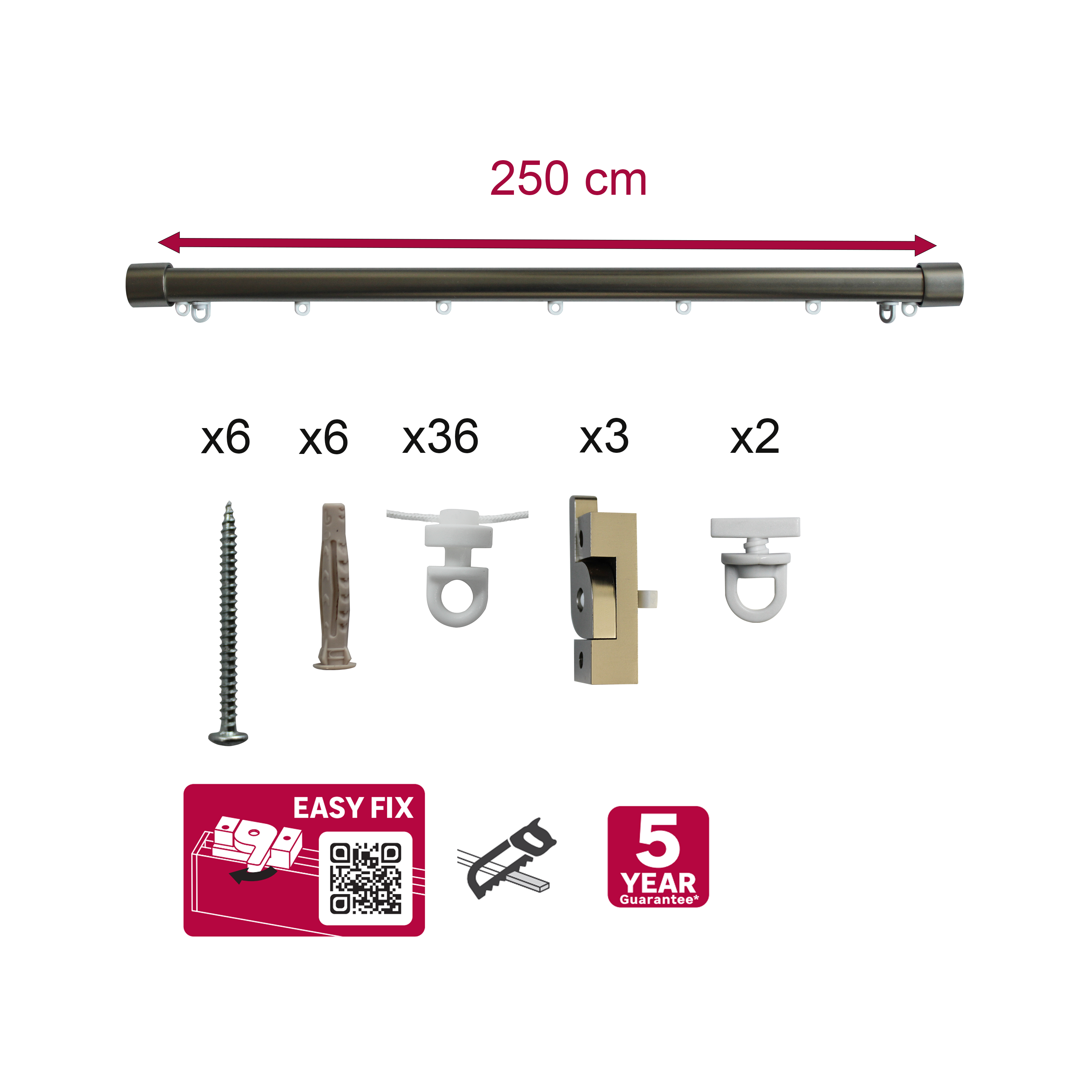 Kit de rail à rideaux aluminium Burny gris, 250 cm - 4