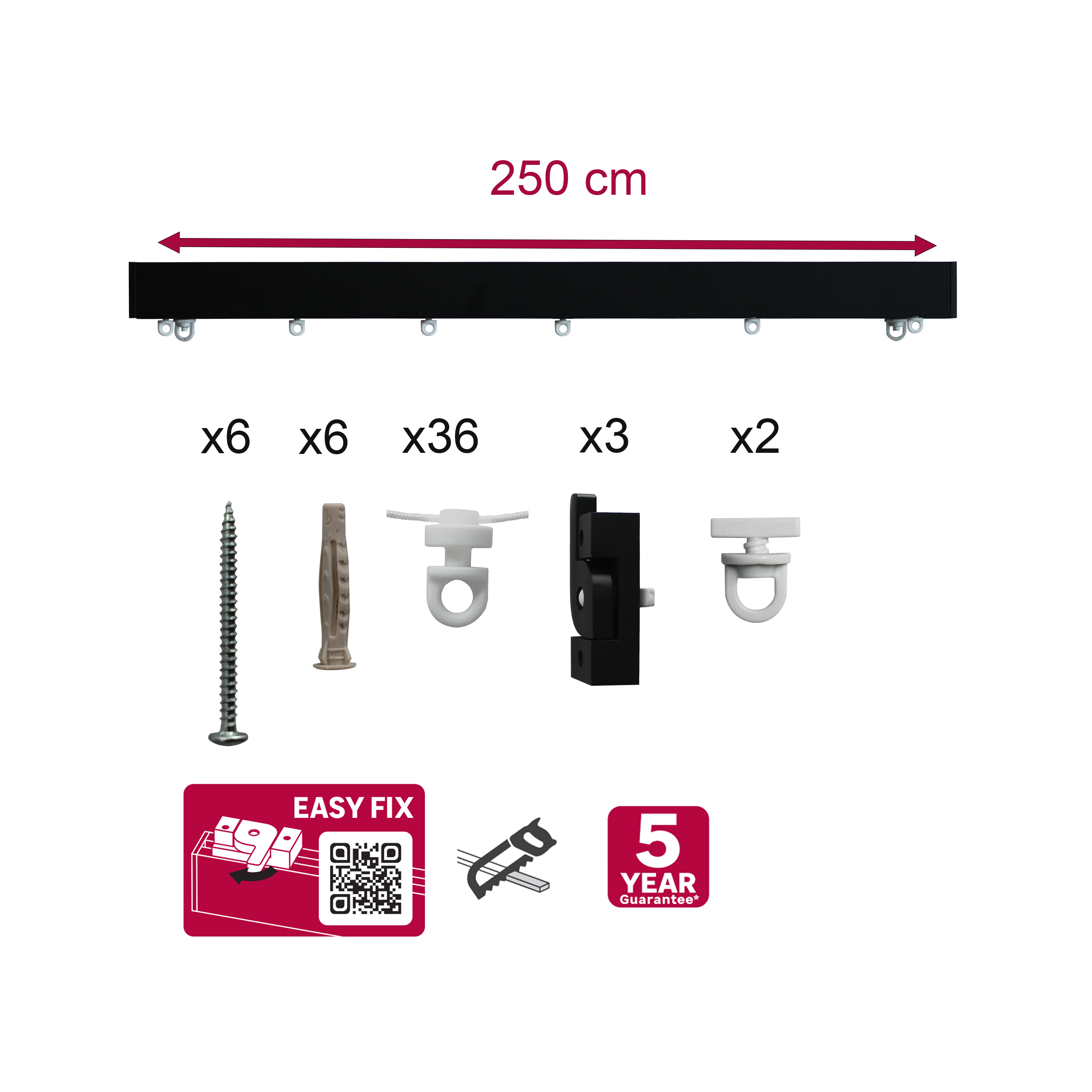 Pojedyncza szyna sufitowa Haupta 250 cm czarna aluminiowa z akcesoriami Inspire - 10