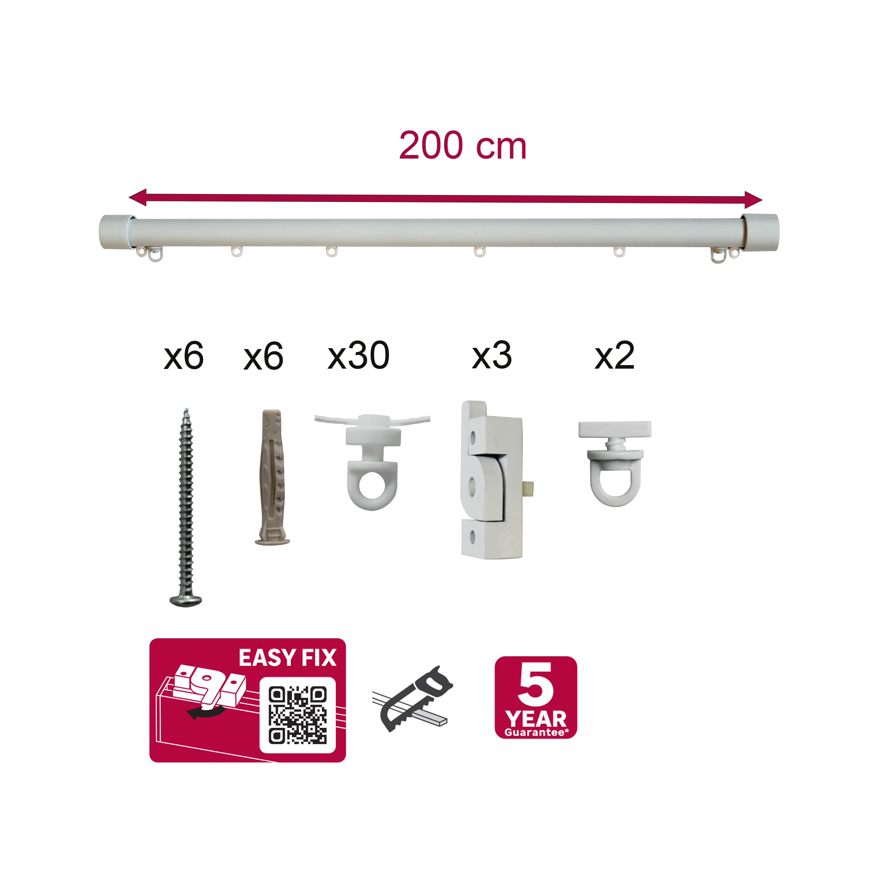 Kit de riel de cortina a techo de aluminio blanco Burny INSPIRE 200 cm - 3