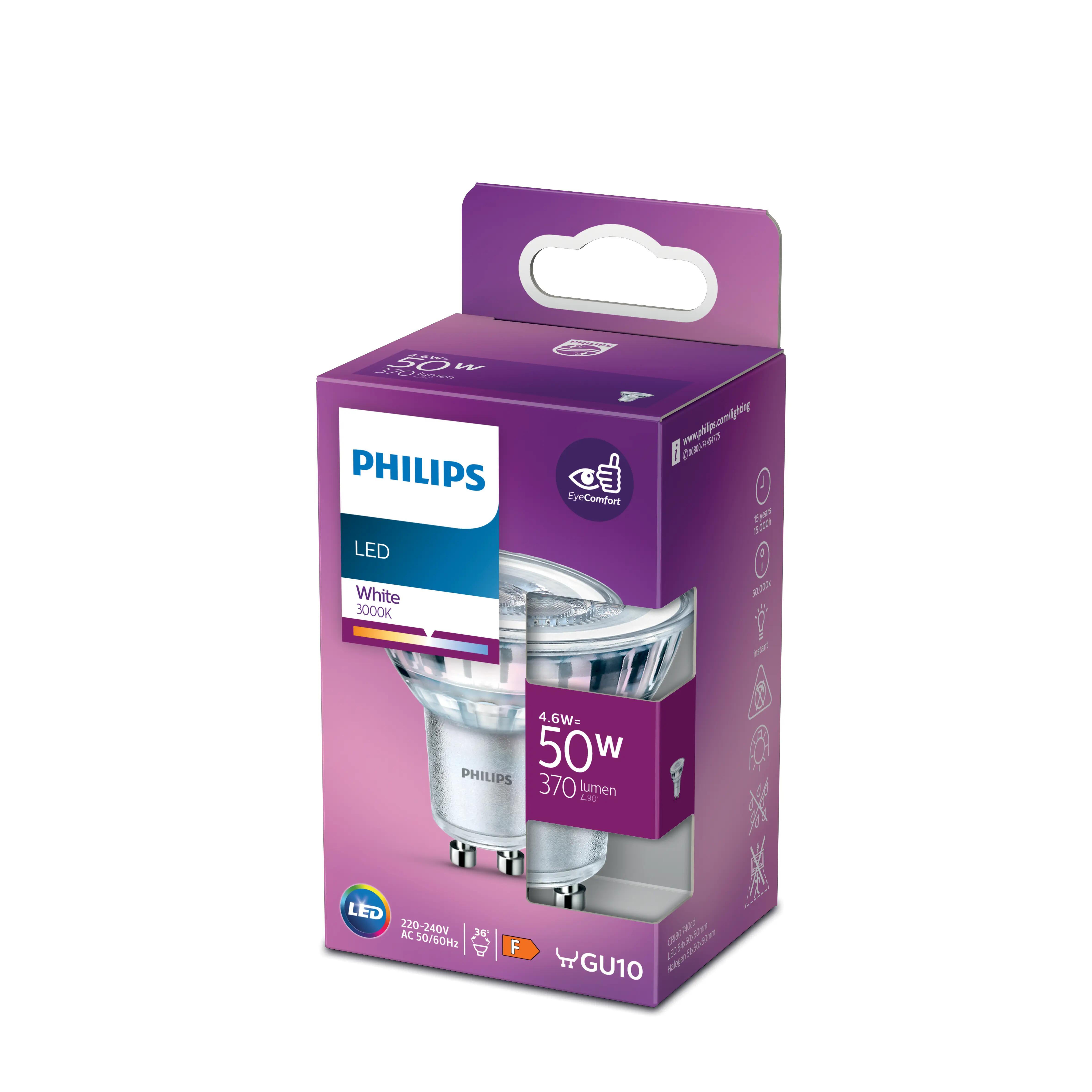 Lampadina LED GU10 faretto trasparente, luce calda, 50W = 370 LM (equiv 50 W) , 36° PHILIPS - 2