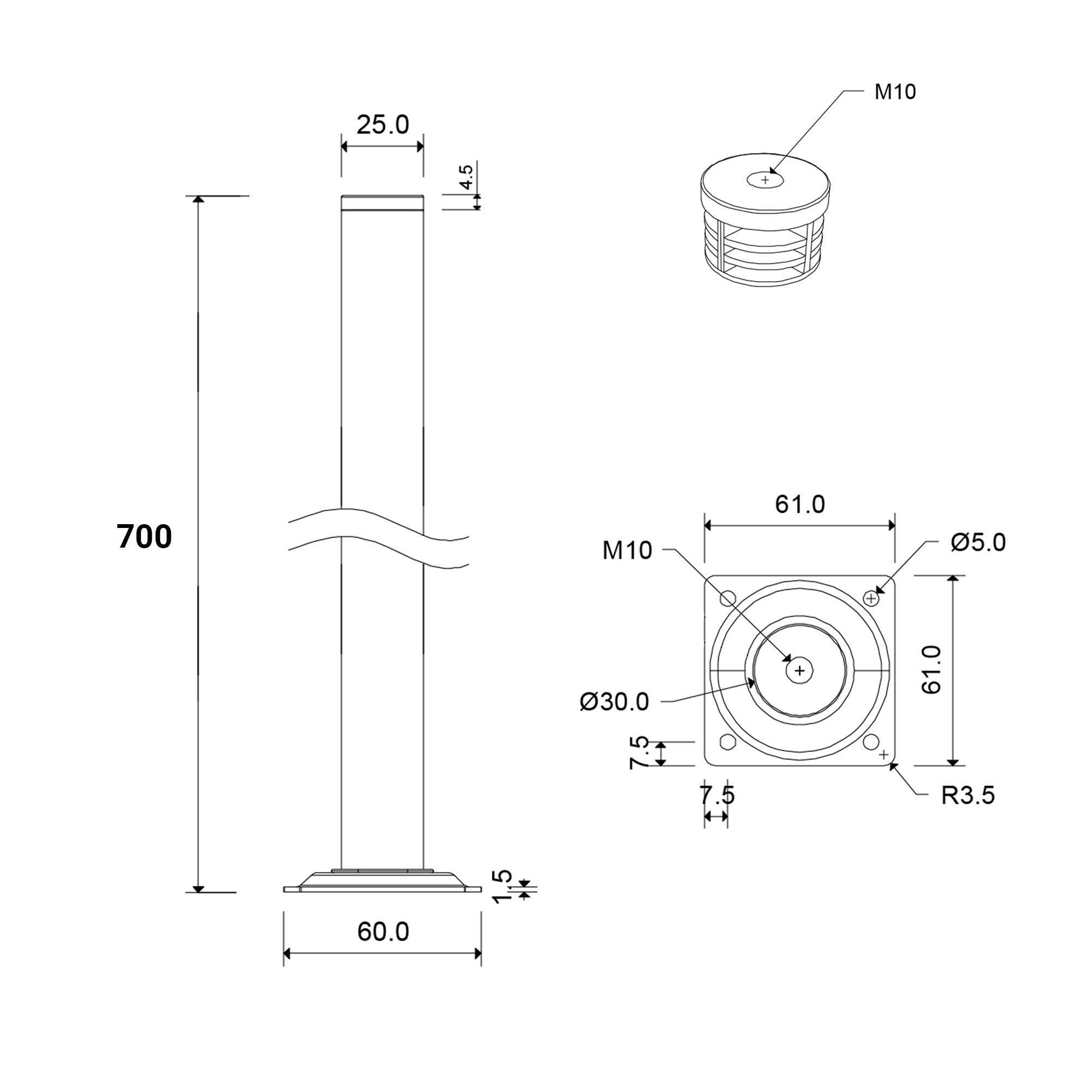 Pata para mesa o escritorio de acero color gris altura 70 cm - 6