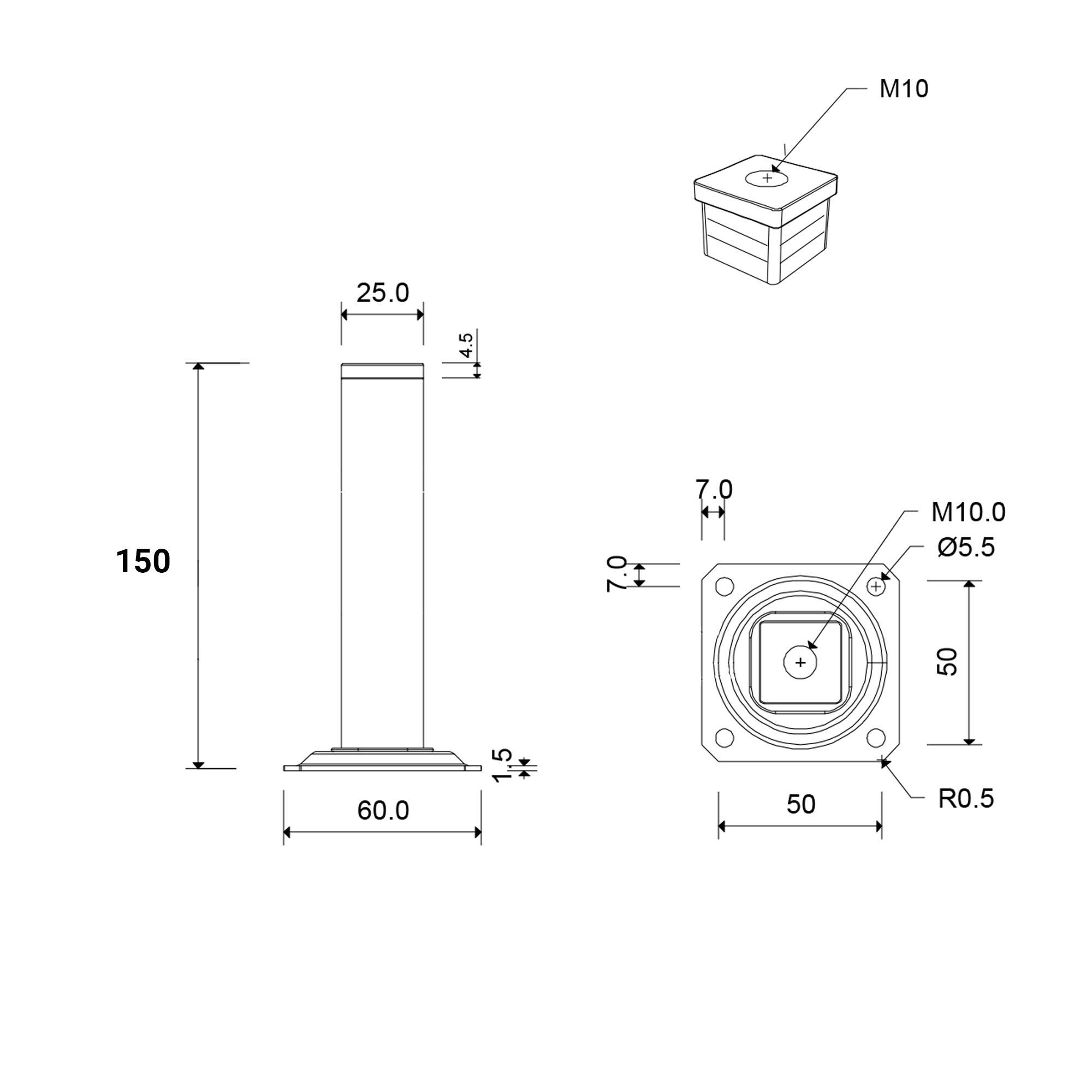 Pata para mueble de acero color gris altura 15 cm - 5