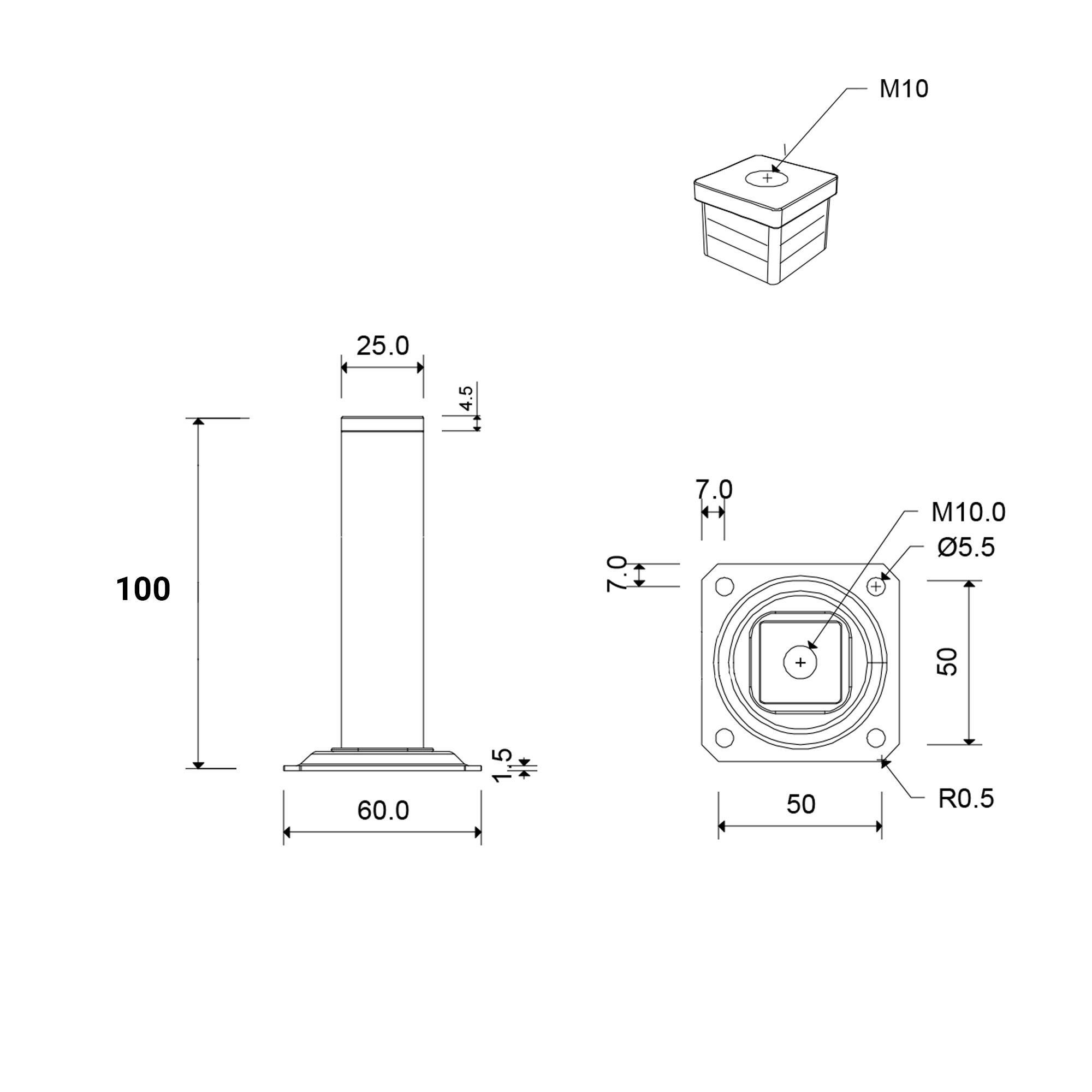 Pata para mueble de acero color gris altura 10 cm - 2
