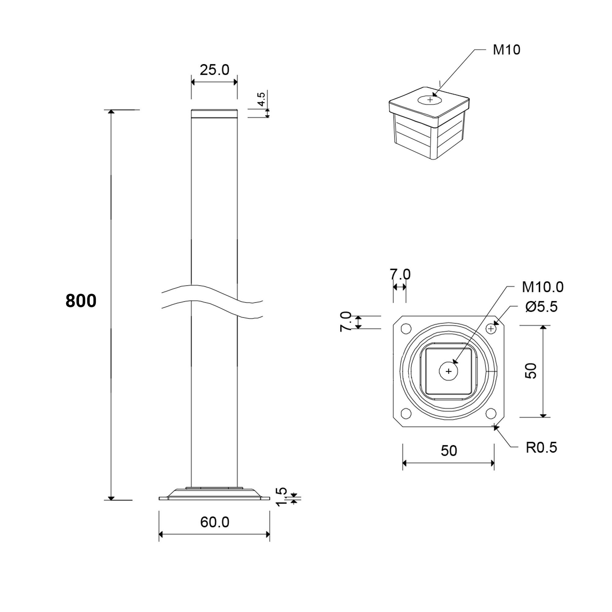 Pata para mueble o encimera de acero color cromo altura 80 cm - 6