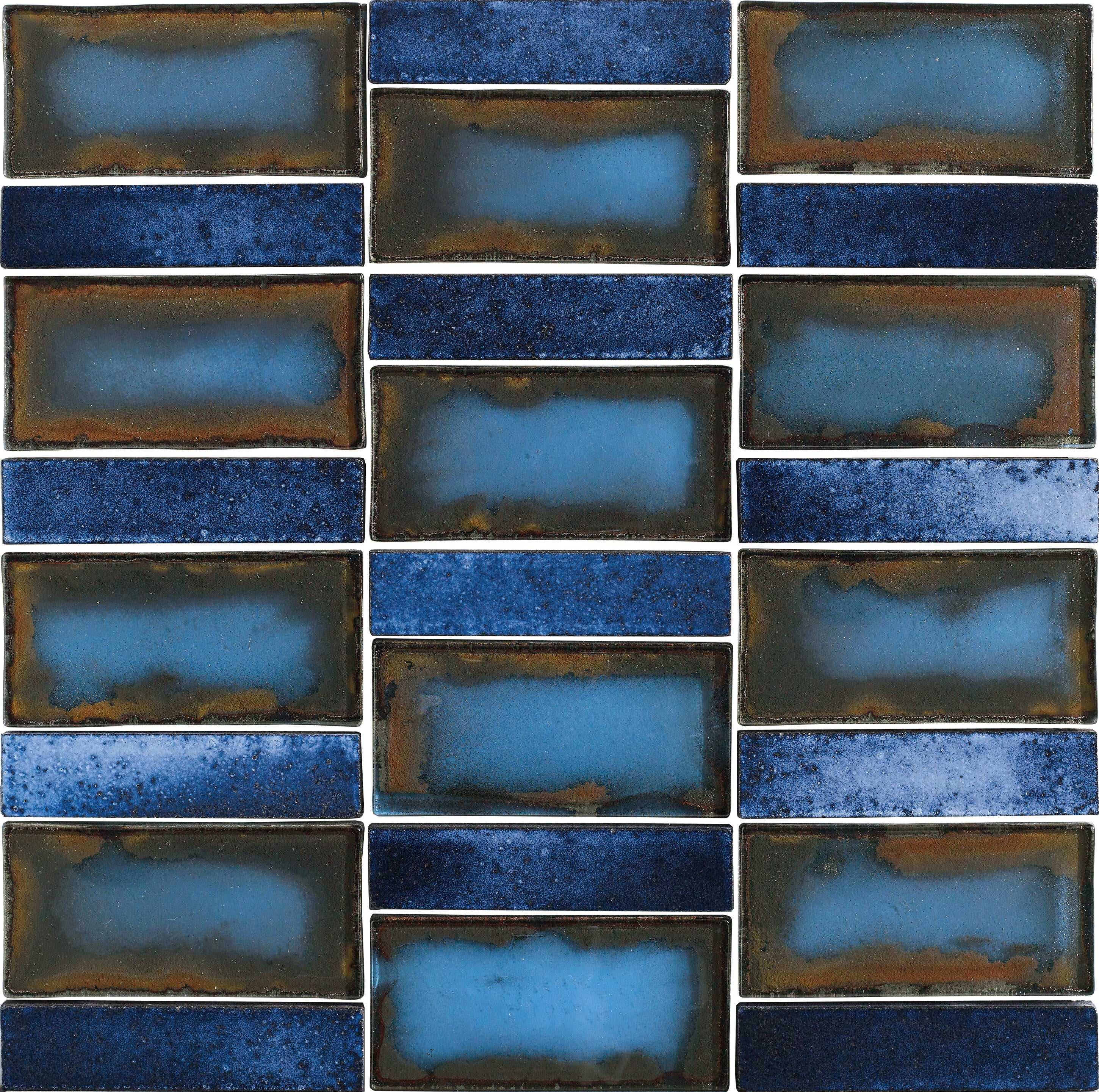 Azulejo mosaico gres porcelánico nagoya efecto vidrio azul 30x30 cm