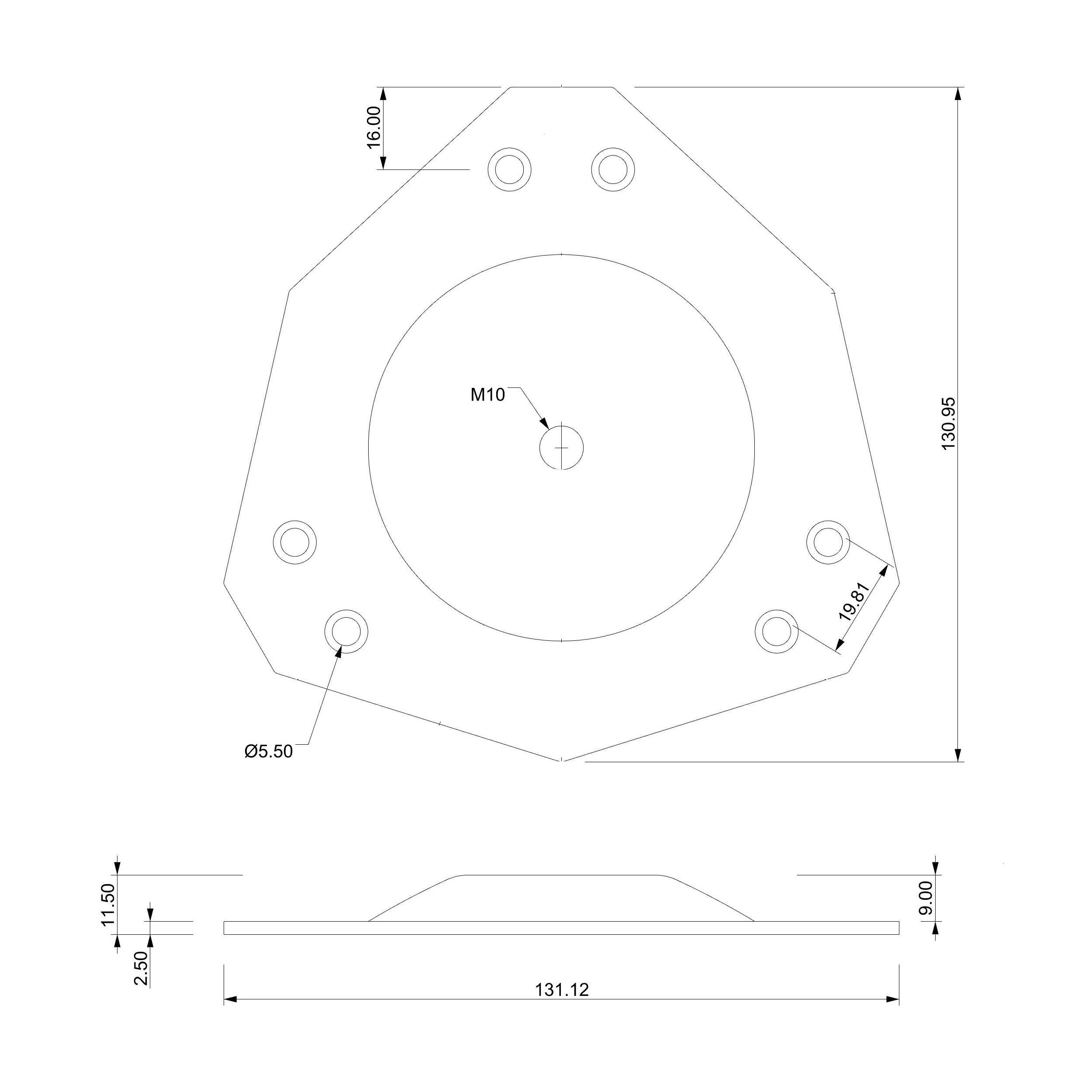Piastra base per gamba o ruota REI 7-410.21  in acciaio M10  H130mm L130mm - 5