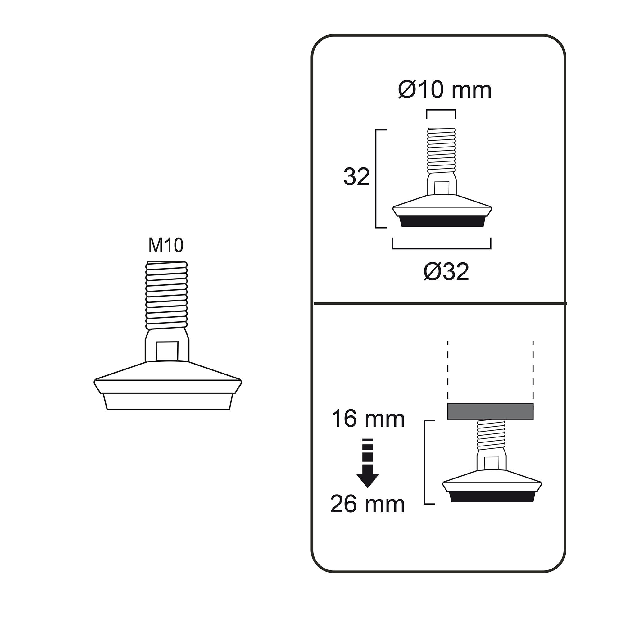 Lote 4 Pés Niveladores Metal M10 Borracha Cinzento - 6