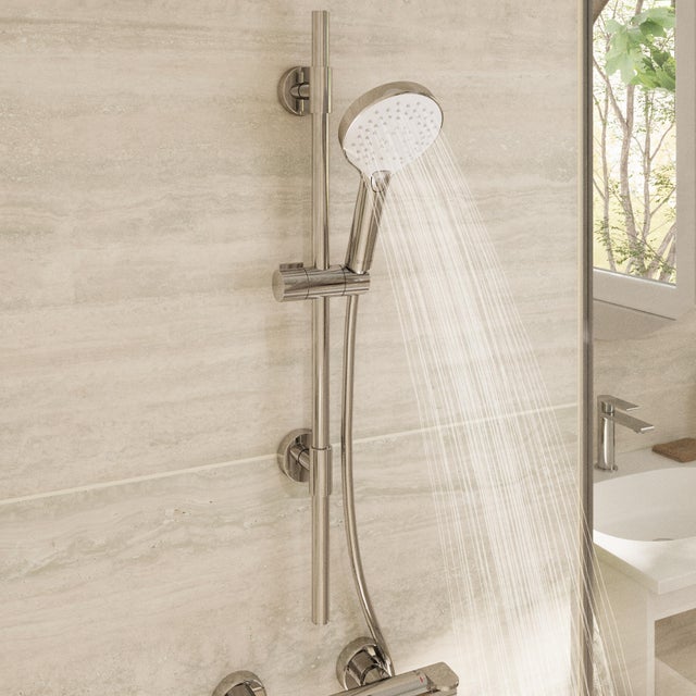 Pommeau de douche avec flexible et barre de douche 3 jets chrome Icone SENSEA