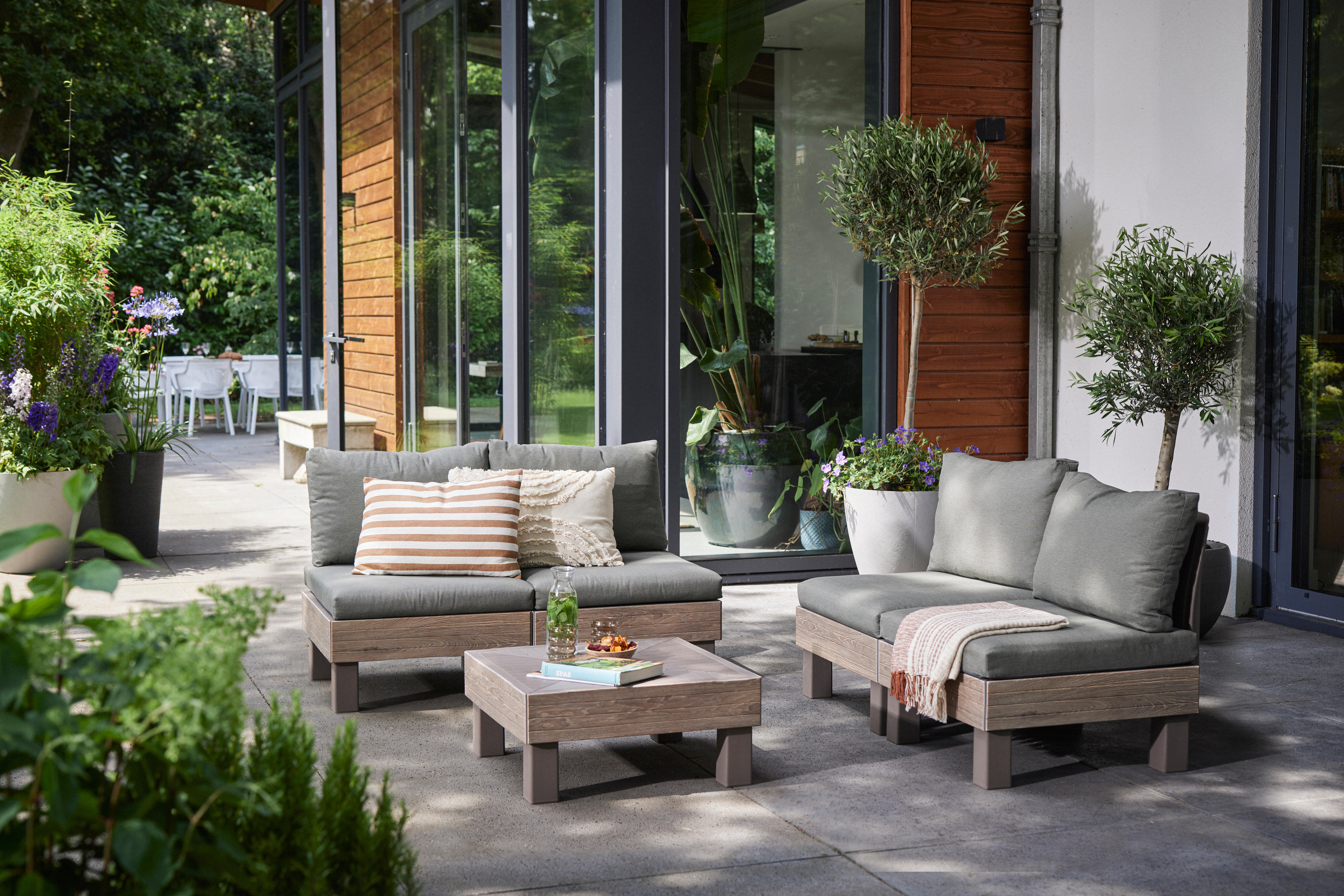 Módulo sofá individual em resina bege efeito madeira Keter Elements Signature - 14