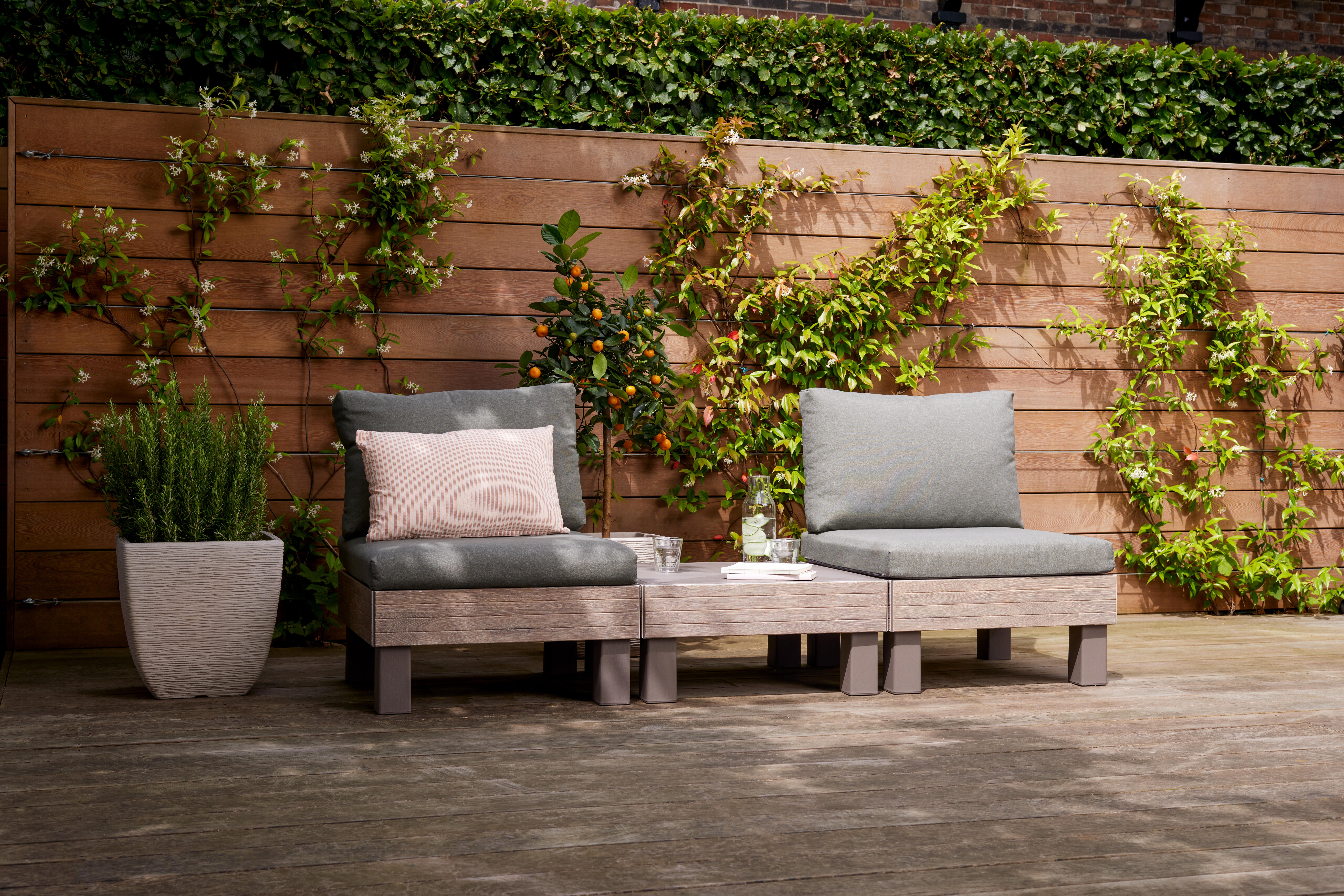 Módulo sofá individual em resina bege efeito madeira Keter Elements Signature - 20