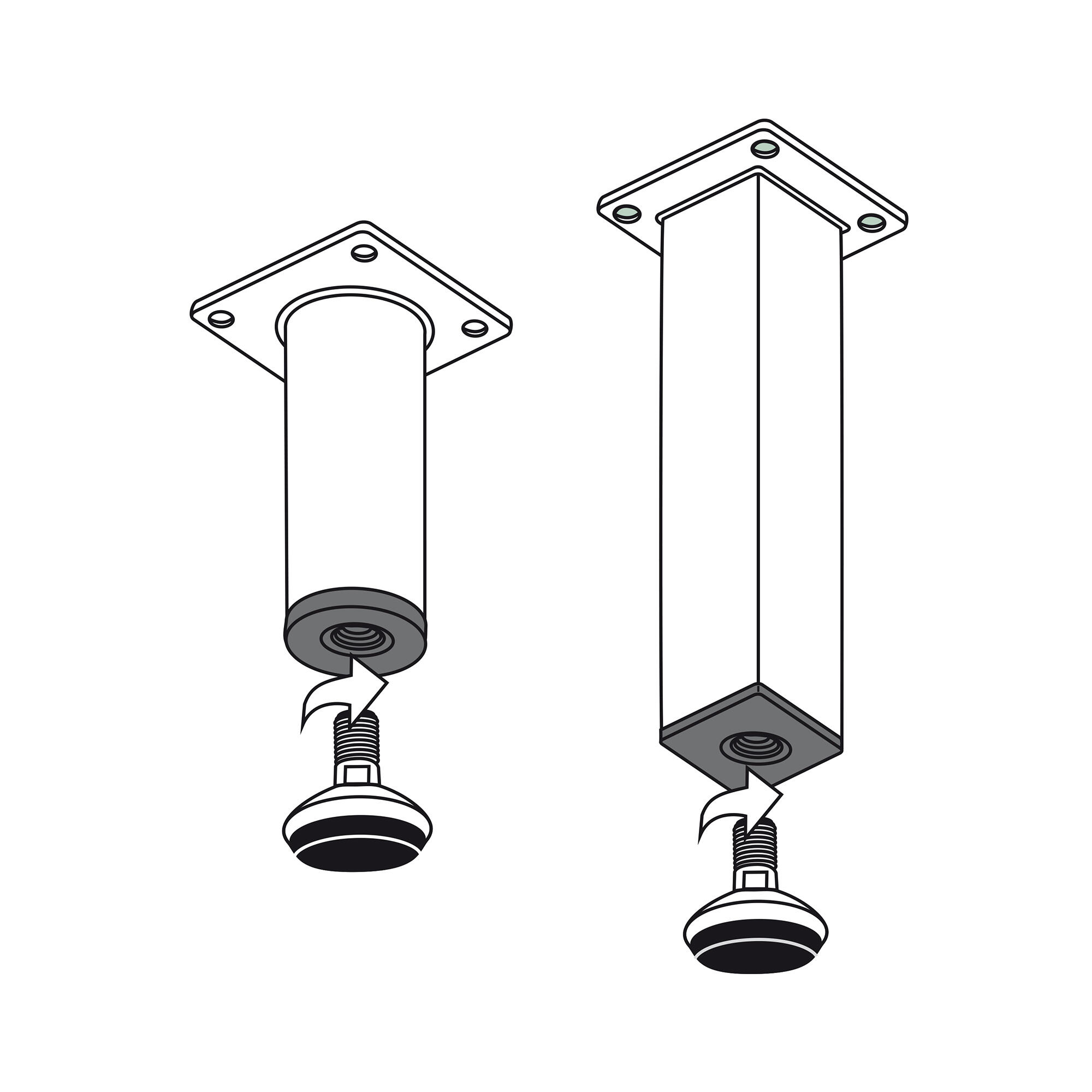 Lote 4 Pés Niveladores Metal M10 Borracha Cinzento - 7