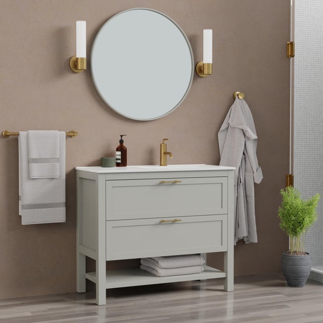 Meuble vasque 2t l.100 x H.85 x P.45cm gris clair doré Kende