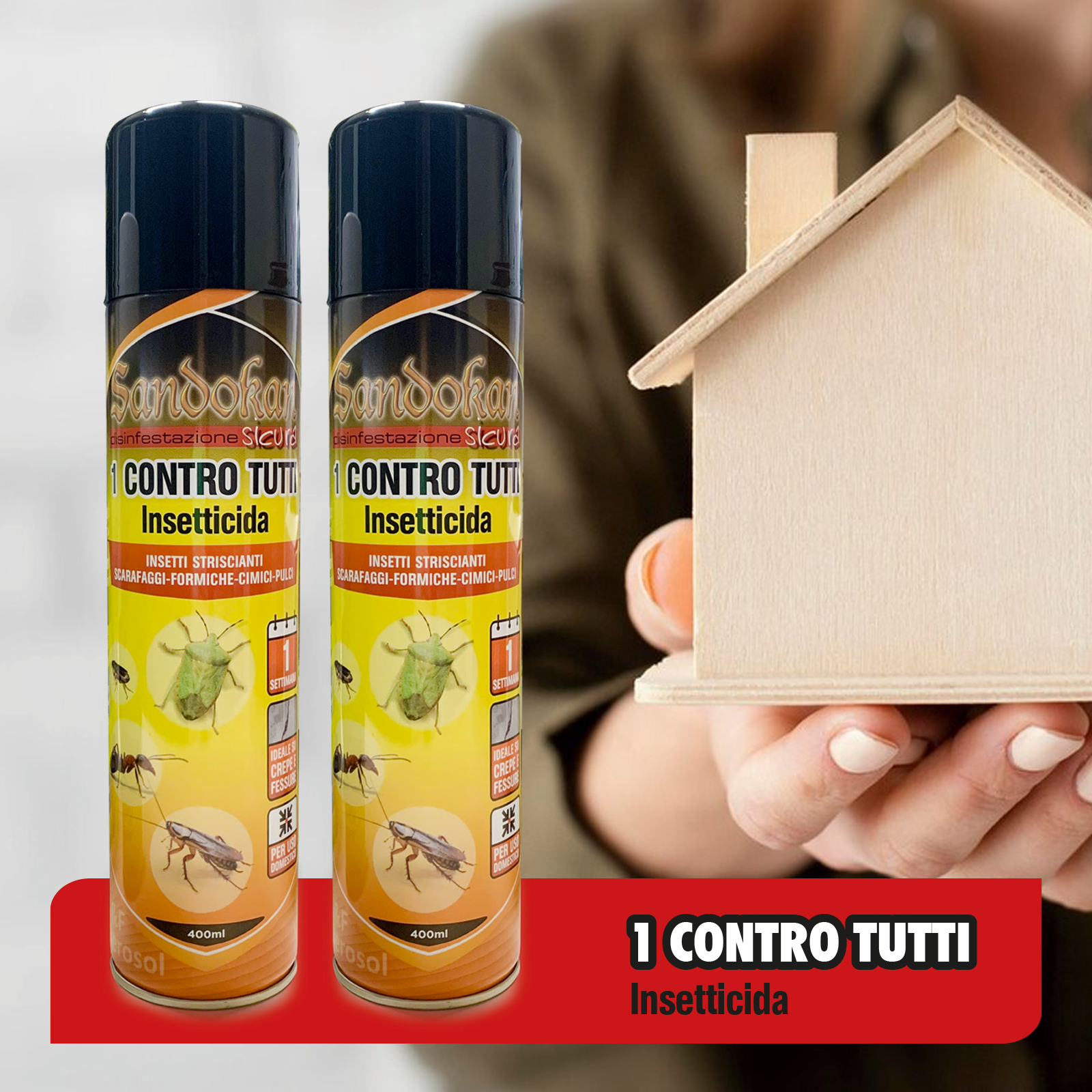 Insetticida aerosol SANDOKAN 1 contro tutti 800 ml, 2 pezzi - 3