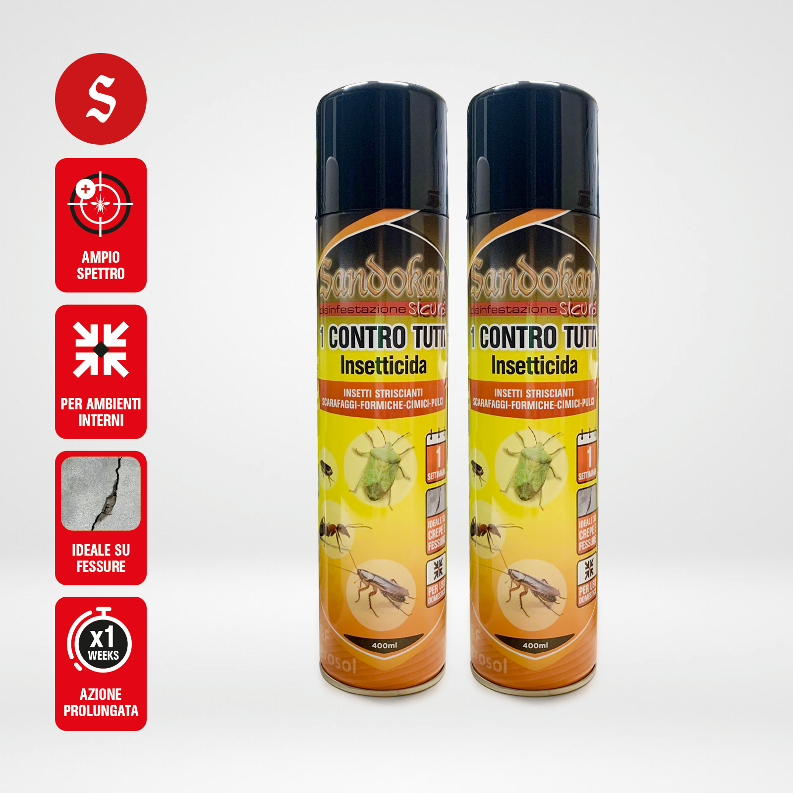 Insetticida aerosol SANDOKAN 1 contro tutti 800 ml, 2 pezzi - 2