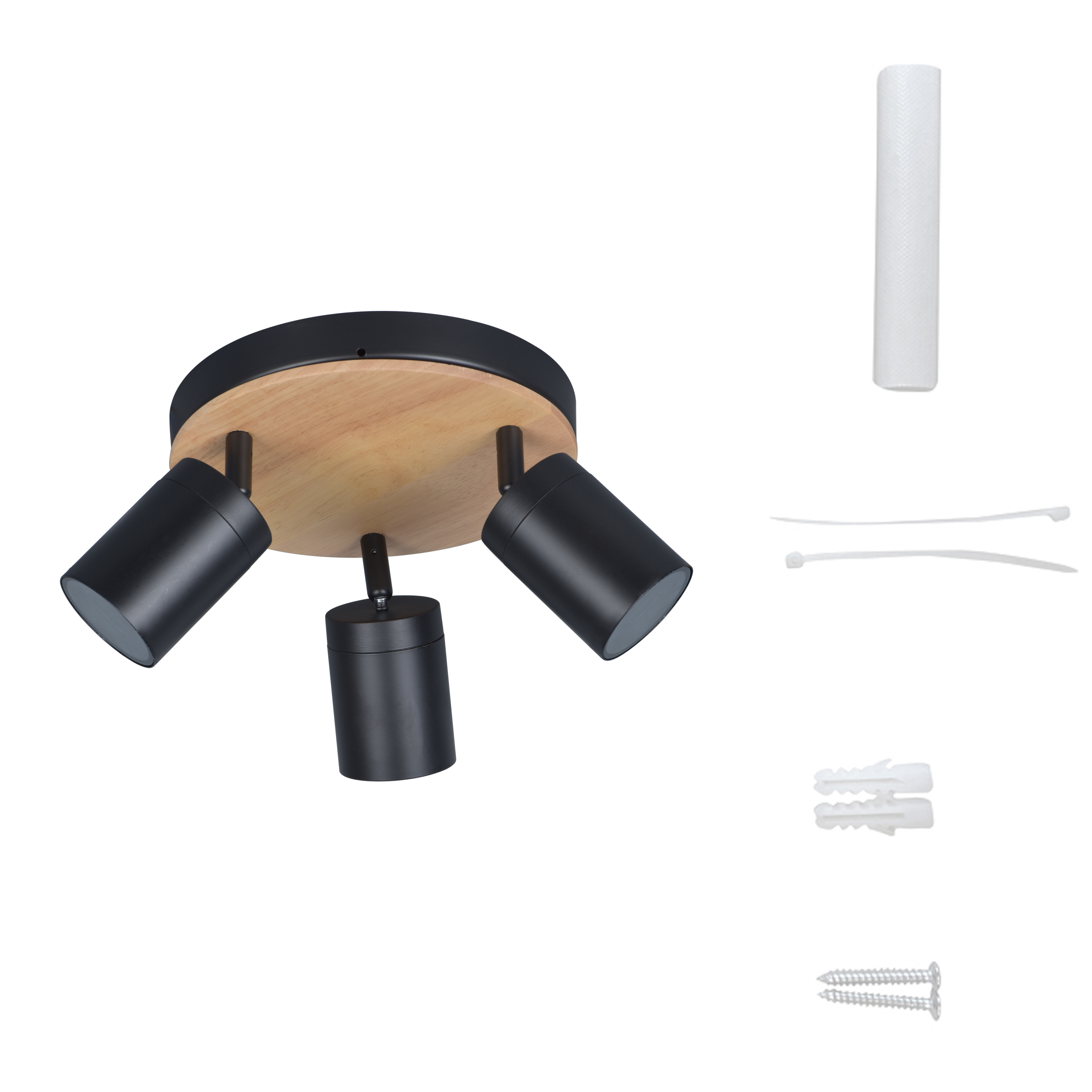Plafonnier 3 spots salle de bain Malabe GU10 max 10W, bois /métal noir,  INSPIRE - 6