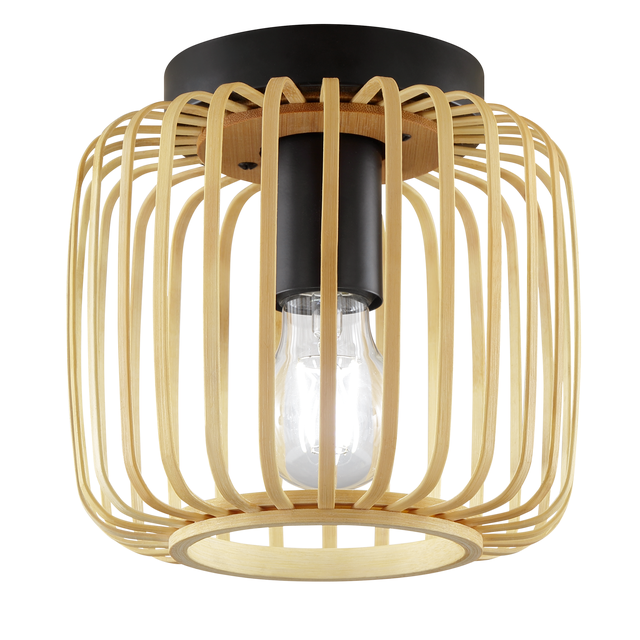 Plafonnier LED salle de bain Pecan D.19 cm, E27, bambou / métal noir, INSPIRE