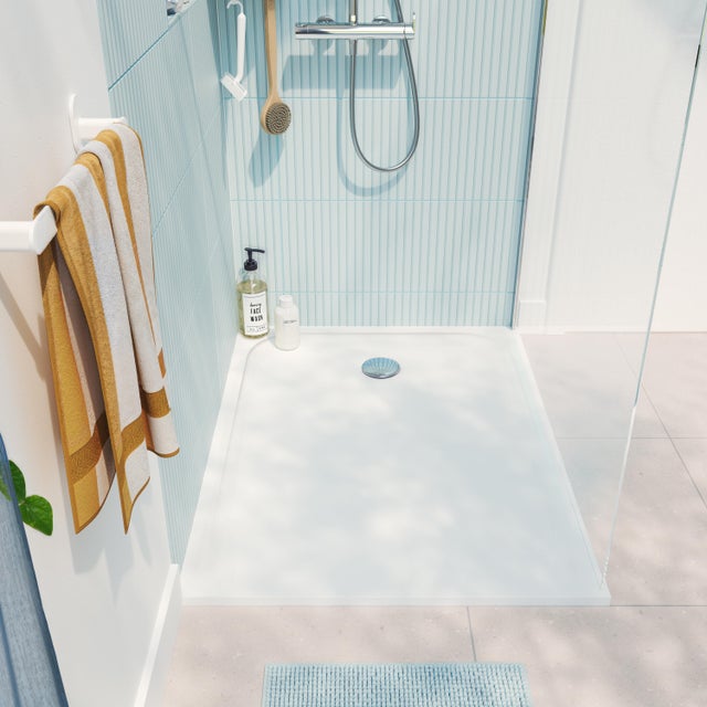 Mampara de ducha fija Easy perfil aluminio cromo (117-118.5)x195 cm cristal templado 6mm transparente antical reversible. Barra fijación muro o techo recortable incluida Sensea