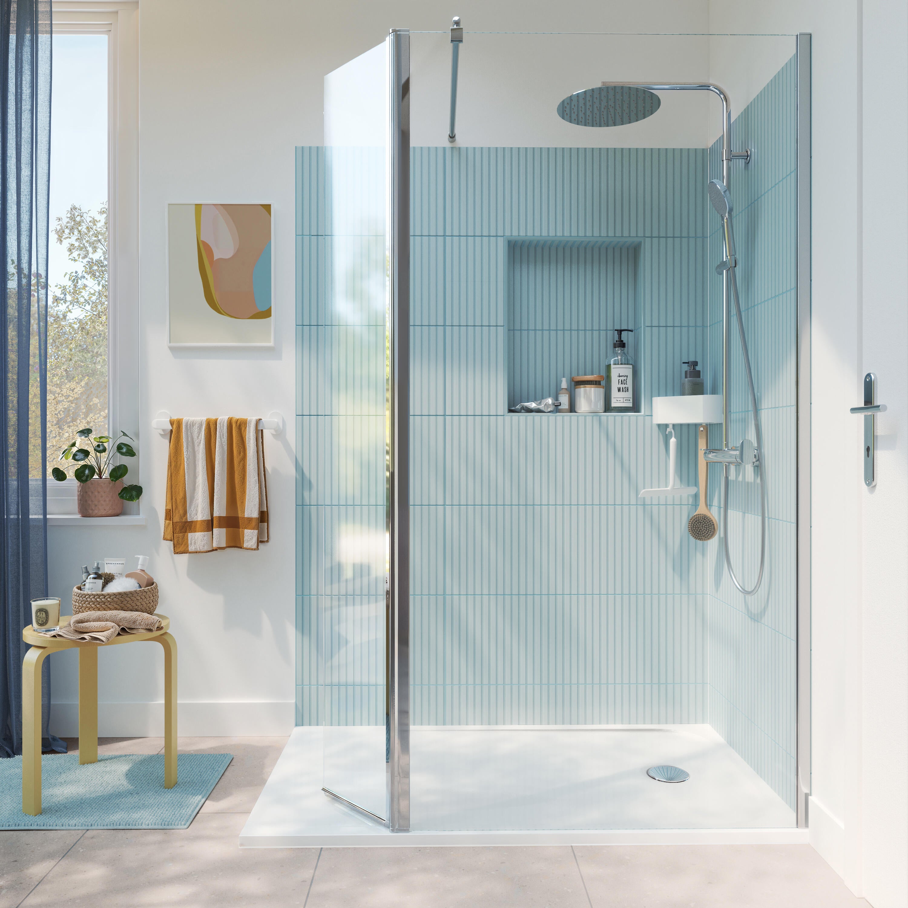 Painel de duche movivél 30x195 cm transparente e cromado Easy - 11