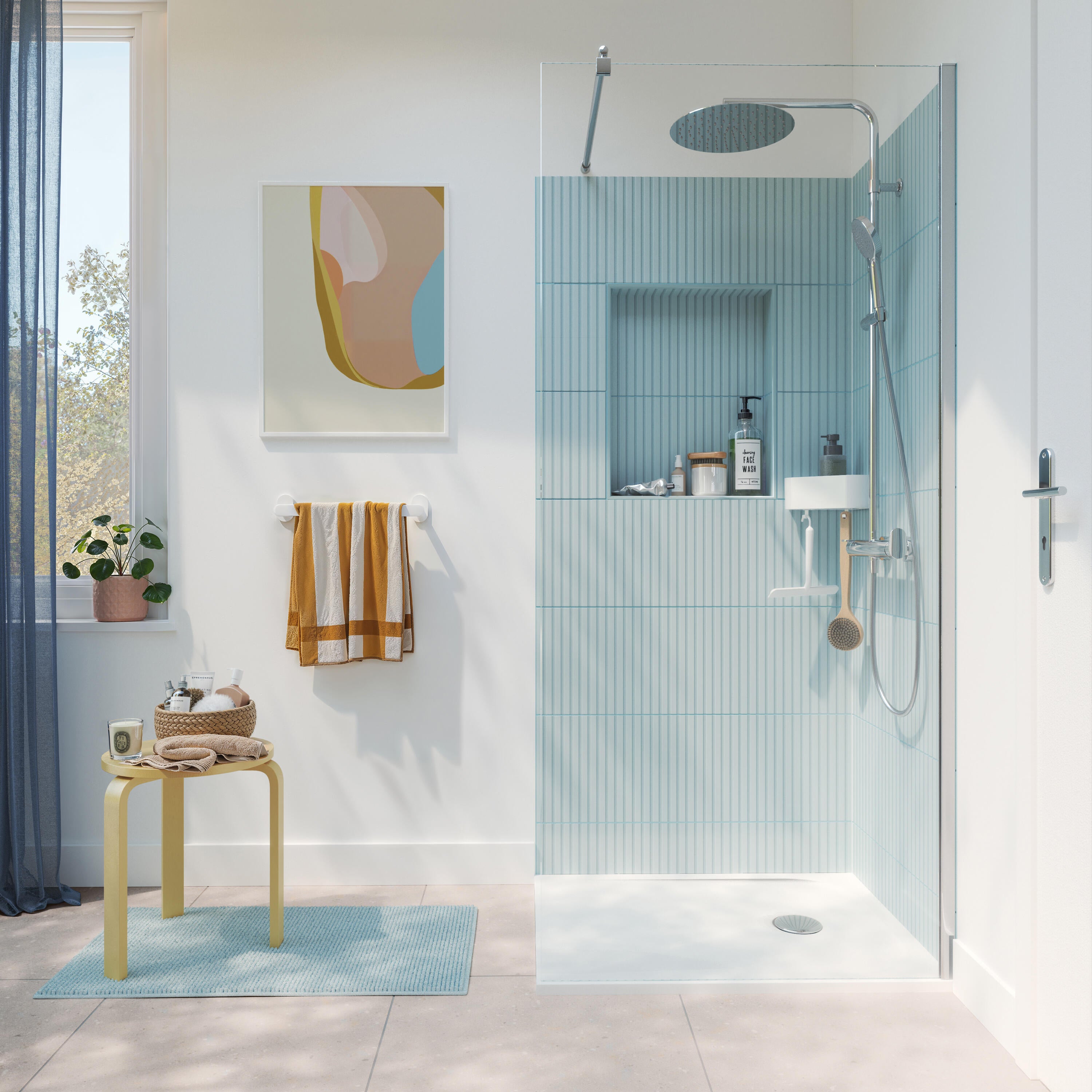 Painel de duche fixo 90x195 cm transparente e cromado Easy - 10