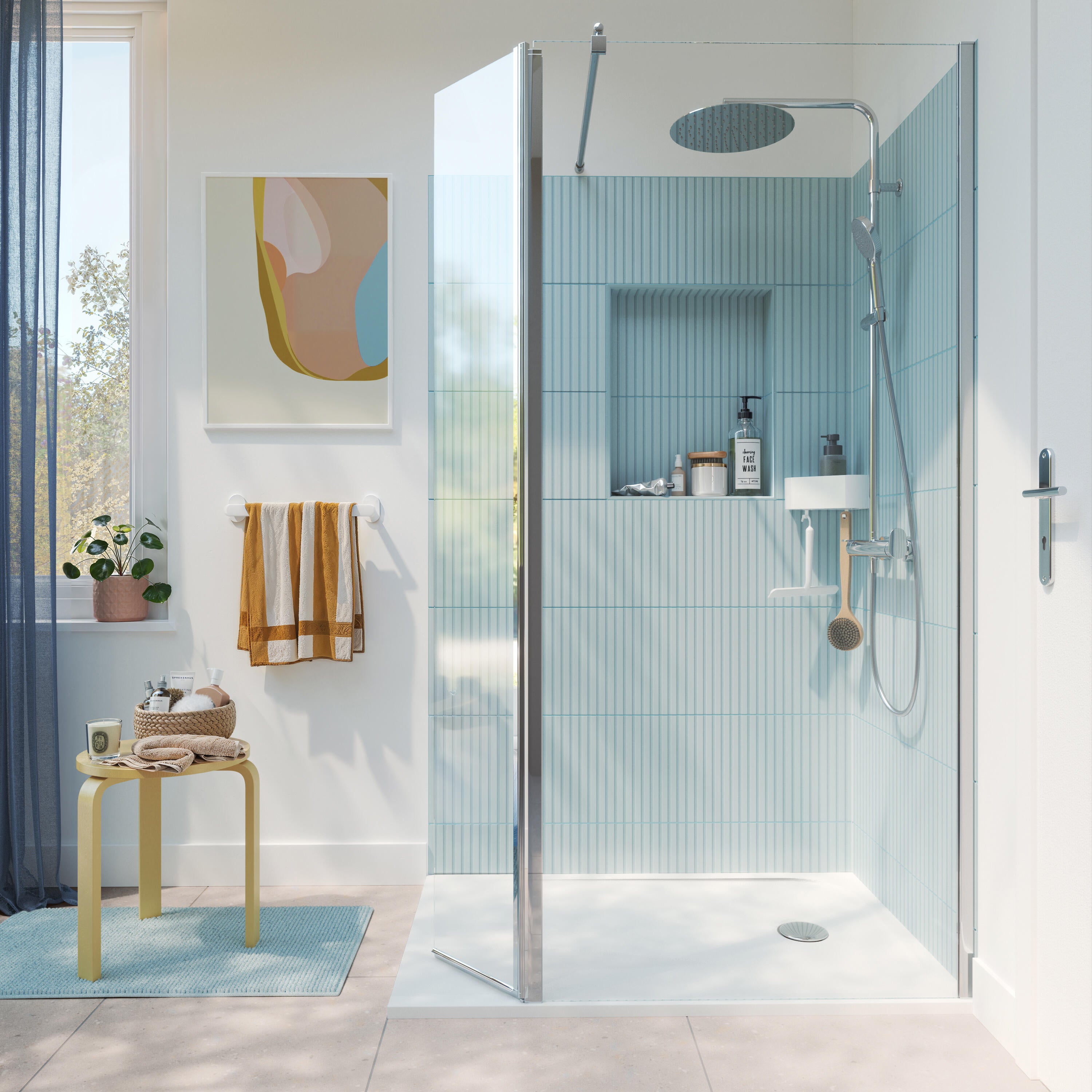 Painel de duche fixo 90x195 cm transparente e cromado Easy - 2