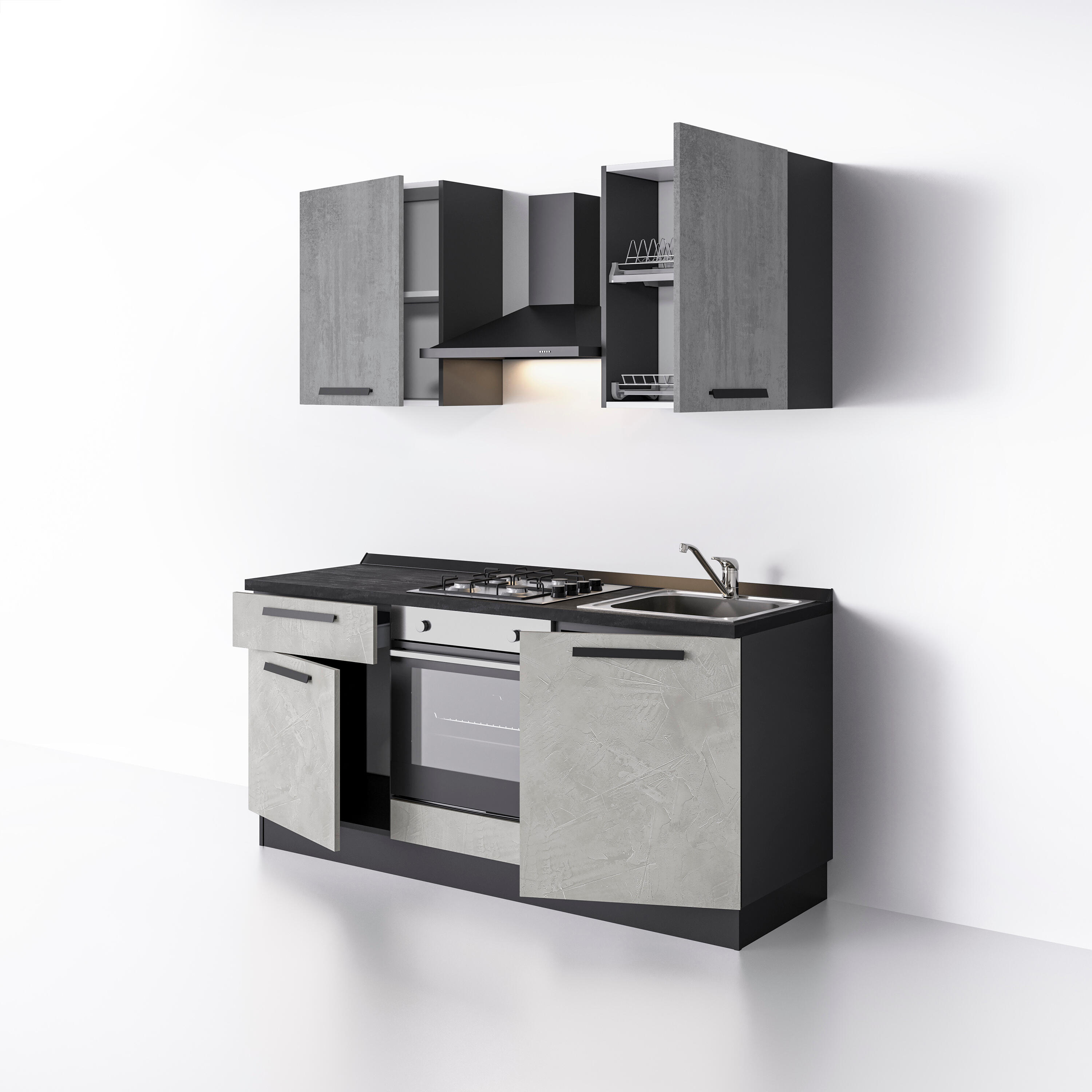 Angolo Cottura Moderno Stella Trading - Cucina Senza Elettrodomestici, In Legno Ingegnerizzato Bianco/Rovere, 280x168x58 Cm - Foto 12