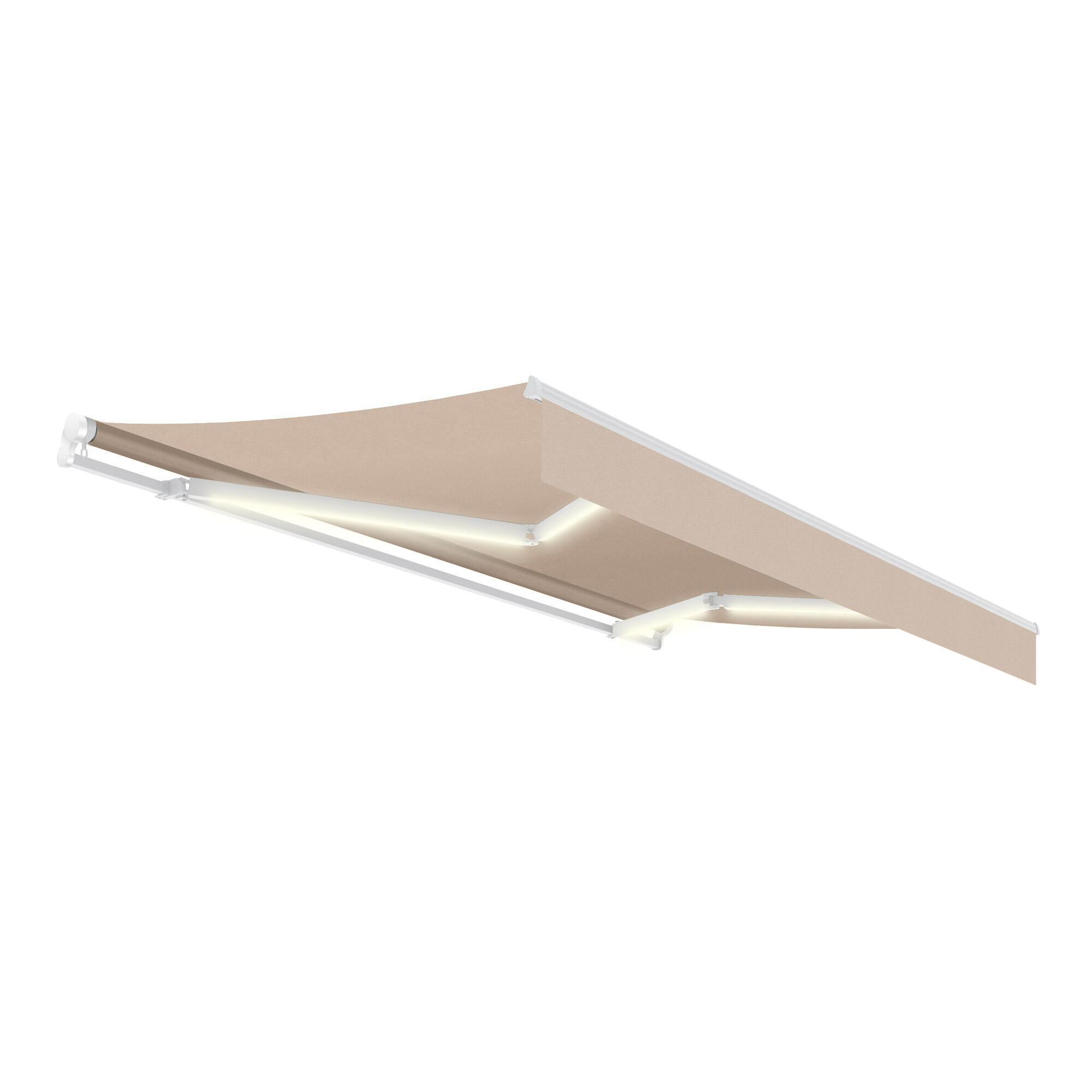 Toldo brazo extensible terraza oasis manual led blanco tela beige 4x2.5m